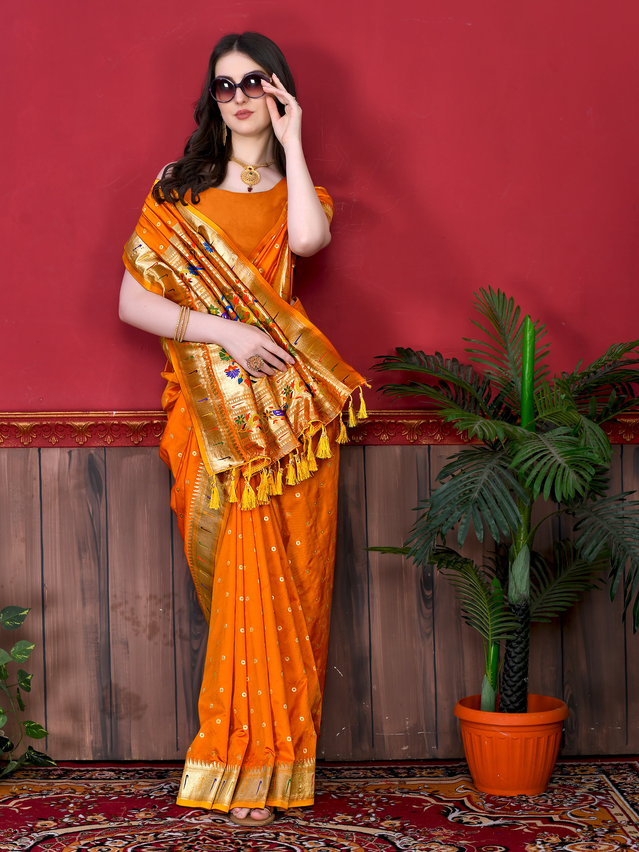 Orange Wedding Wear Soft Paithani Silk Saree