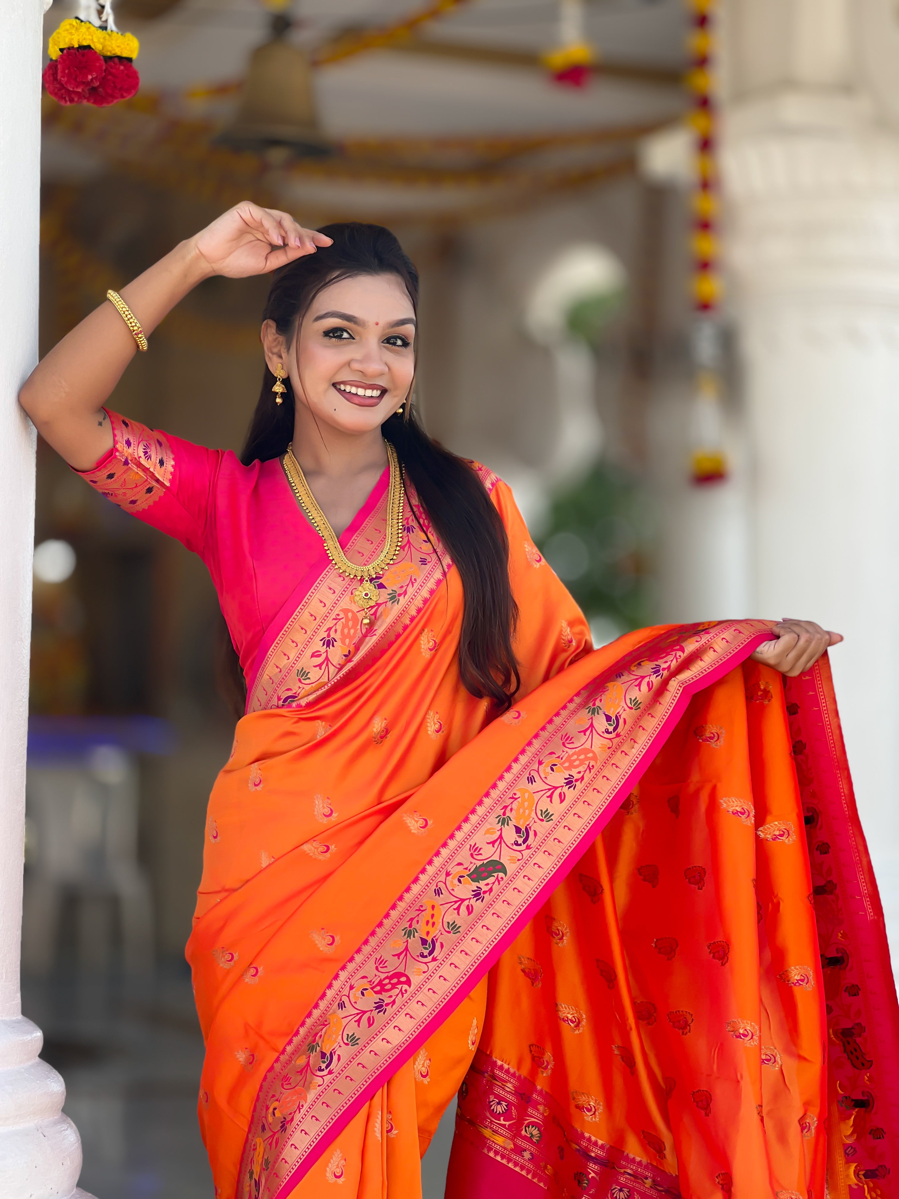 Orange Wedding Wear Soft Paithani Silk Saree