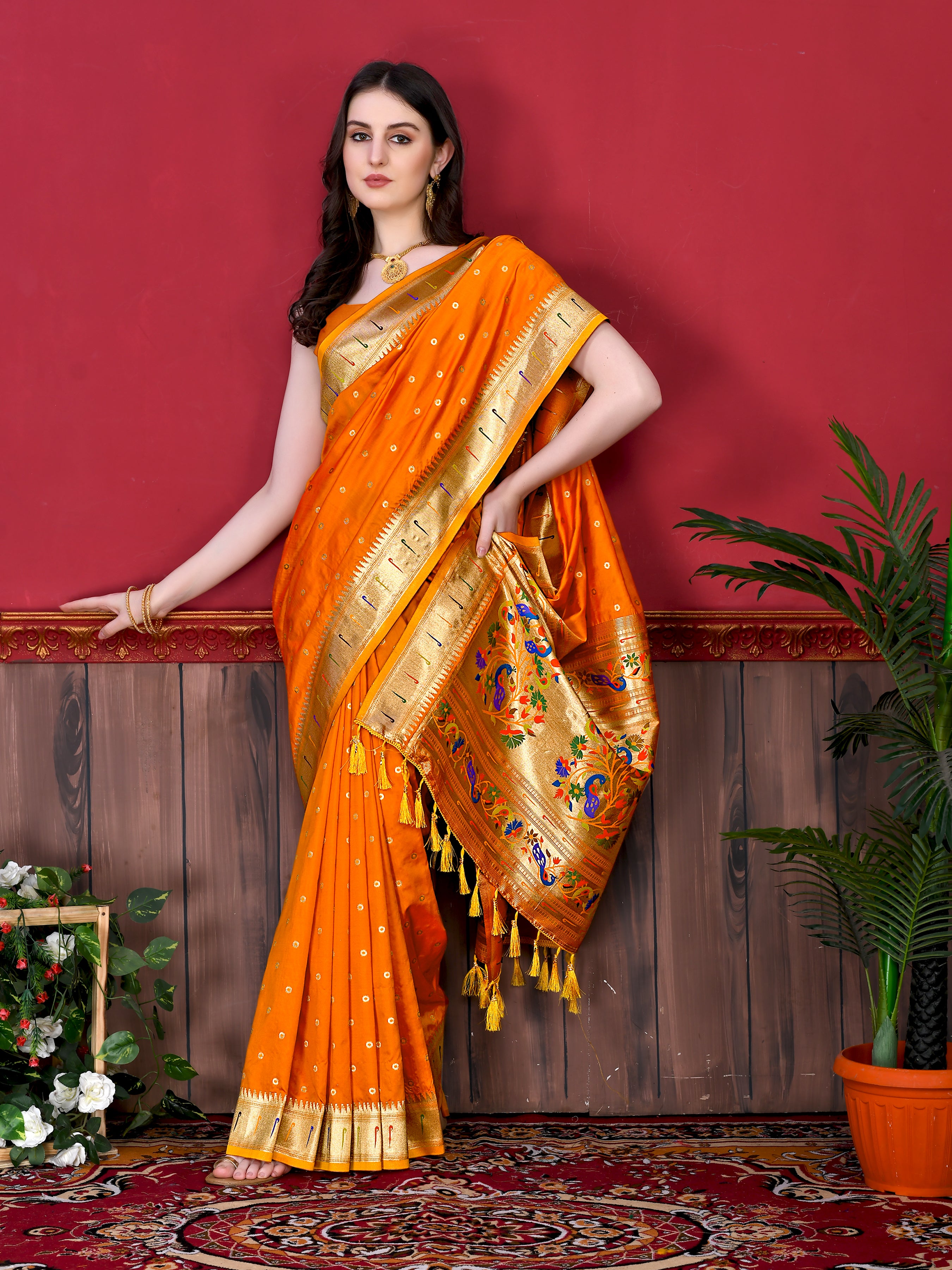 Orange Wedding Wear Soft Paithani Silk Saree