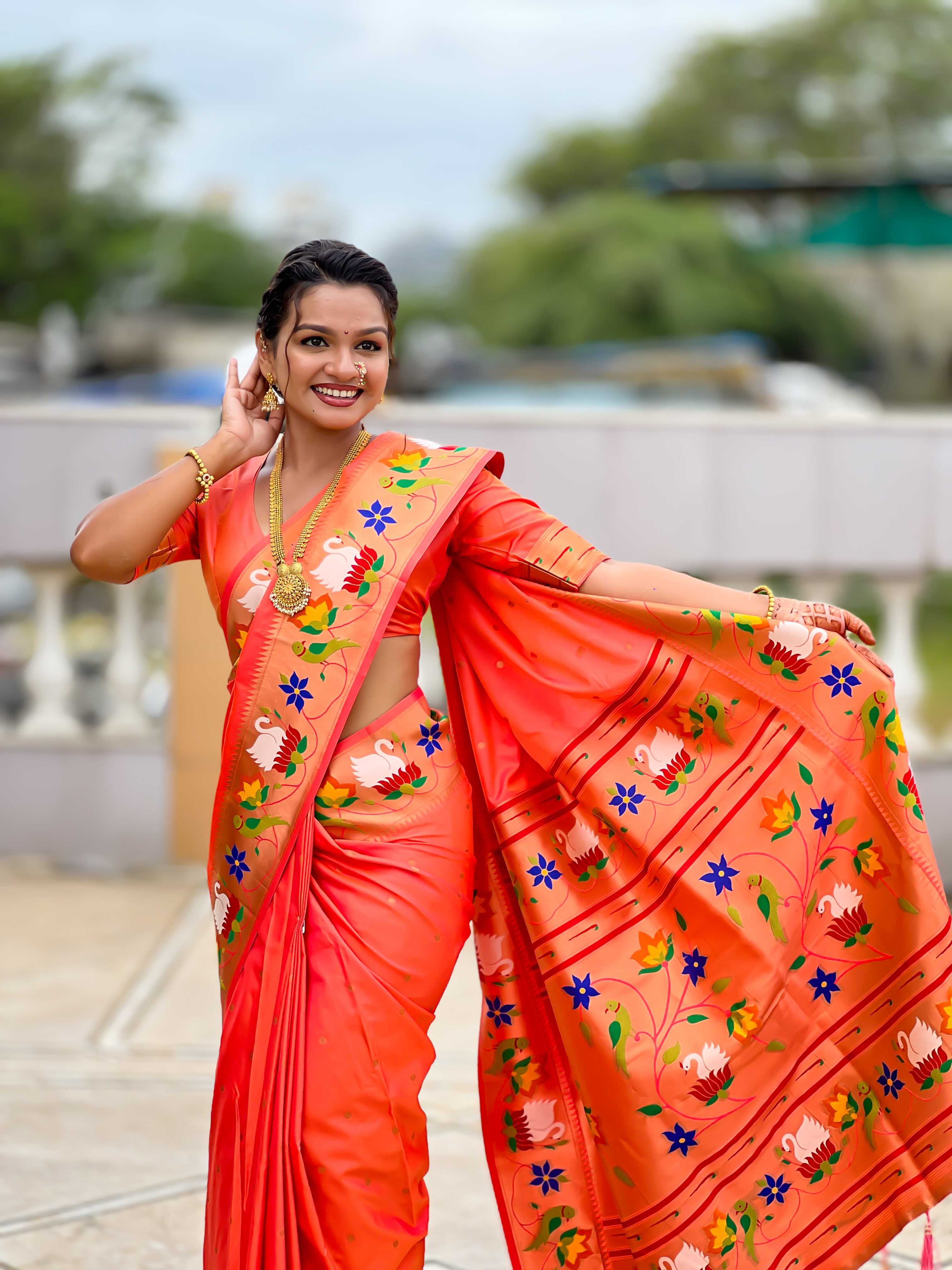 Orange Wedding Wear Soft Paithani Silk Saree