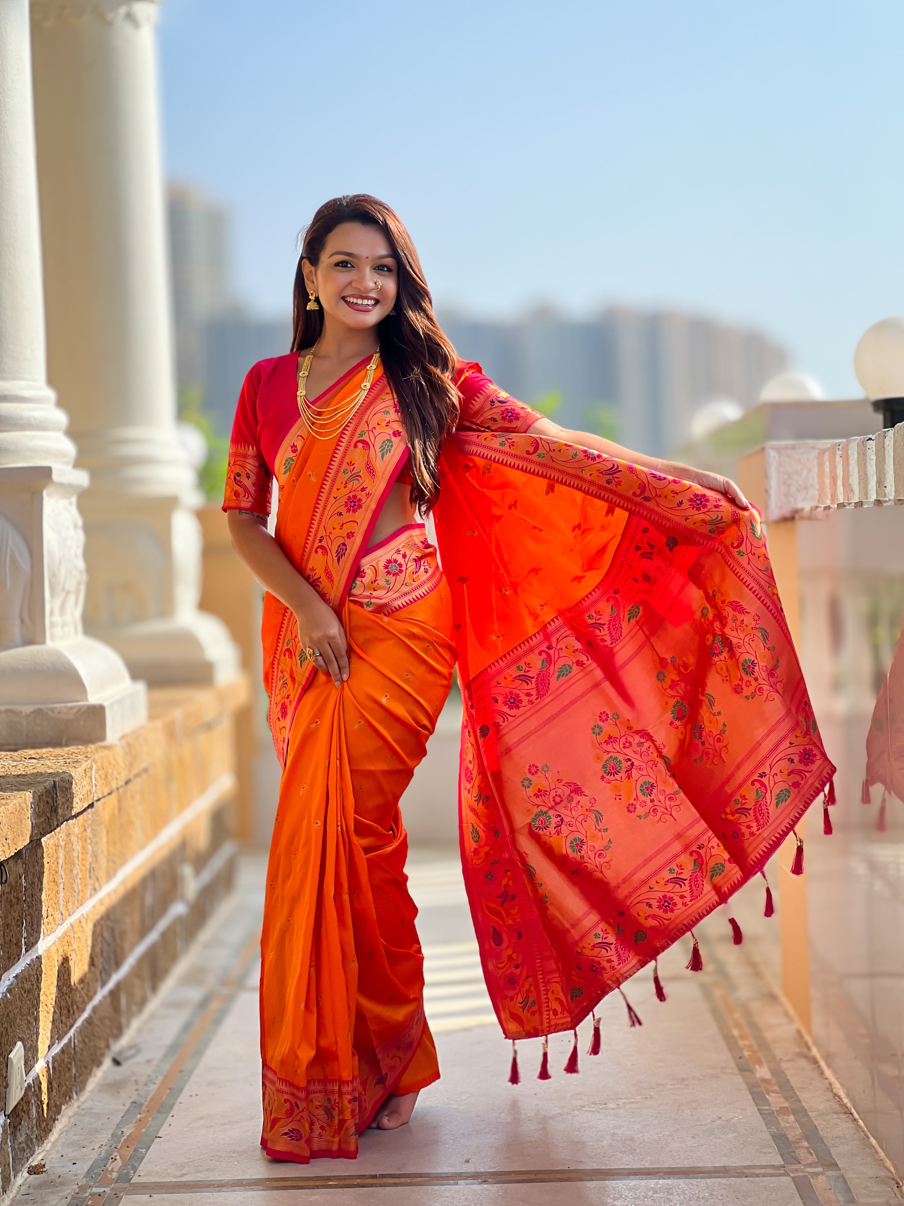 Orange Wedding Wear Soft Paithani Silk Saree