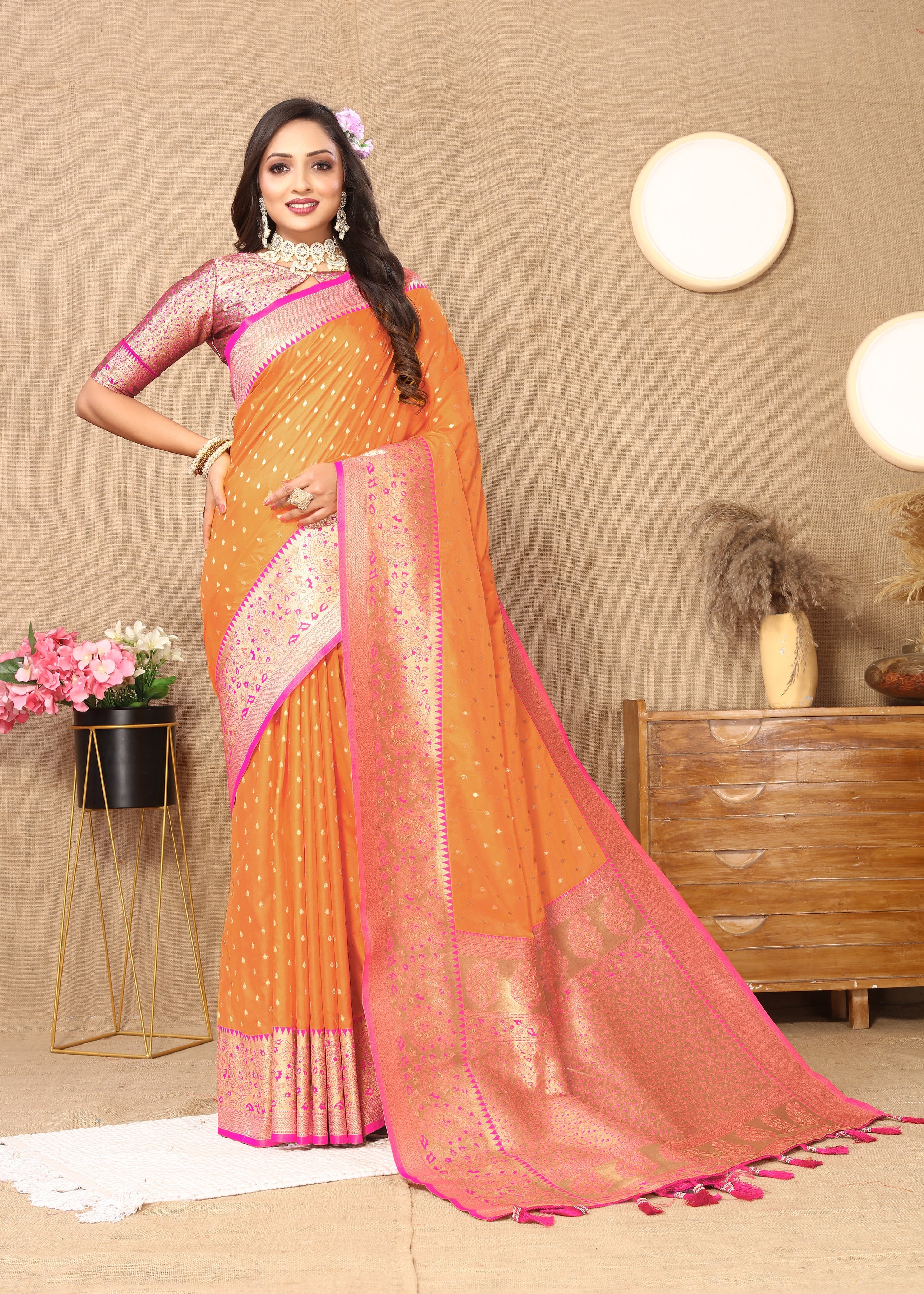 Orange Wedding Wear Soft Silk Saree