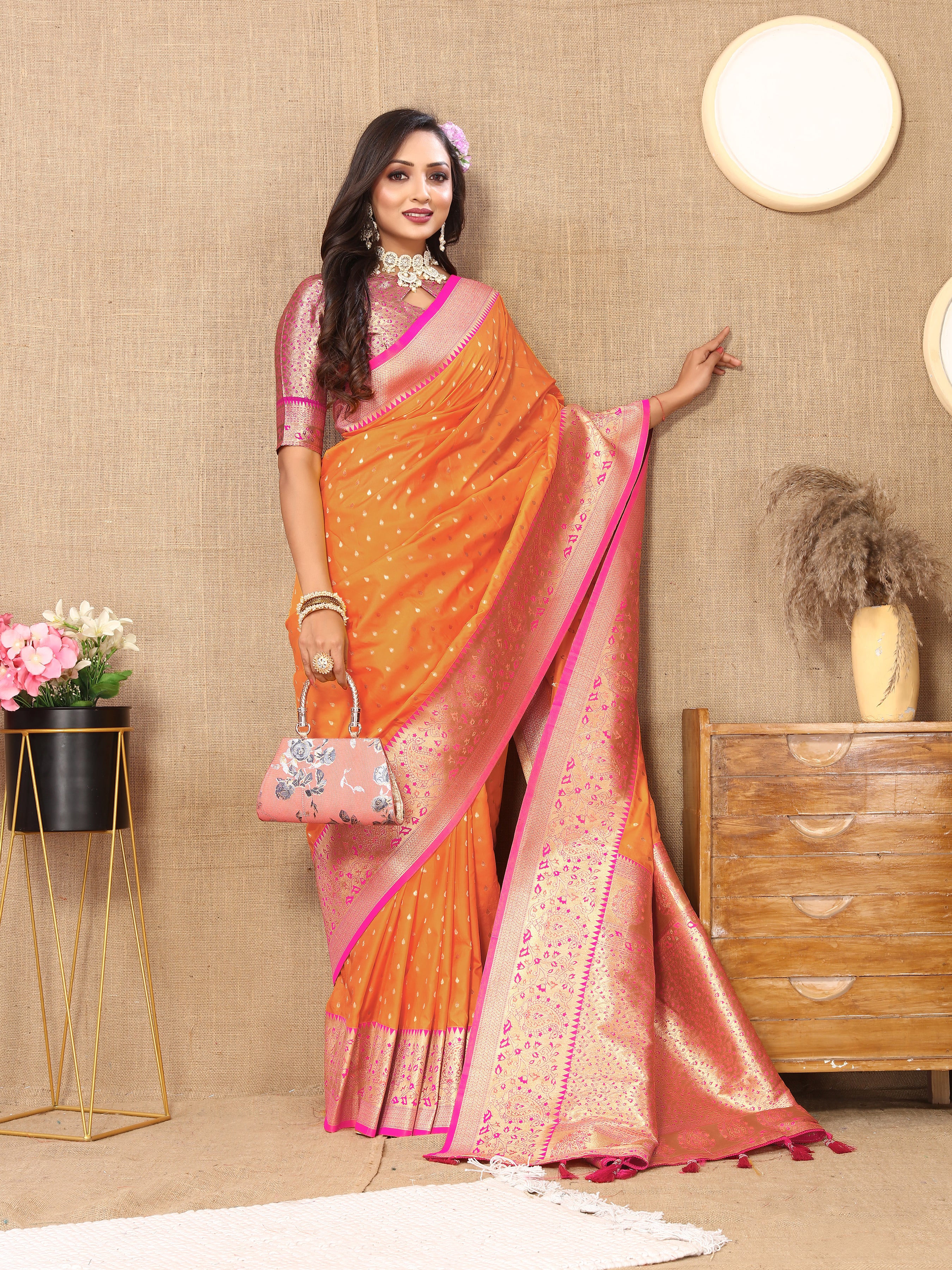 Orange Wedding Wear Soft Silk Saree