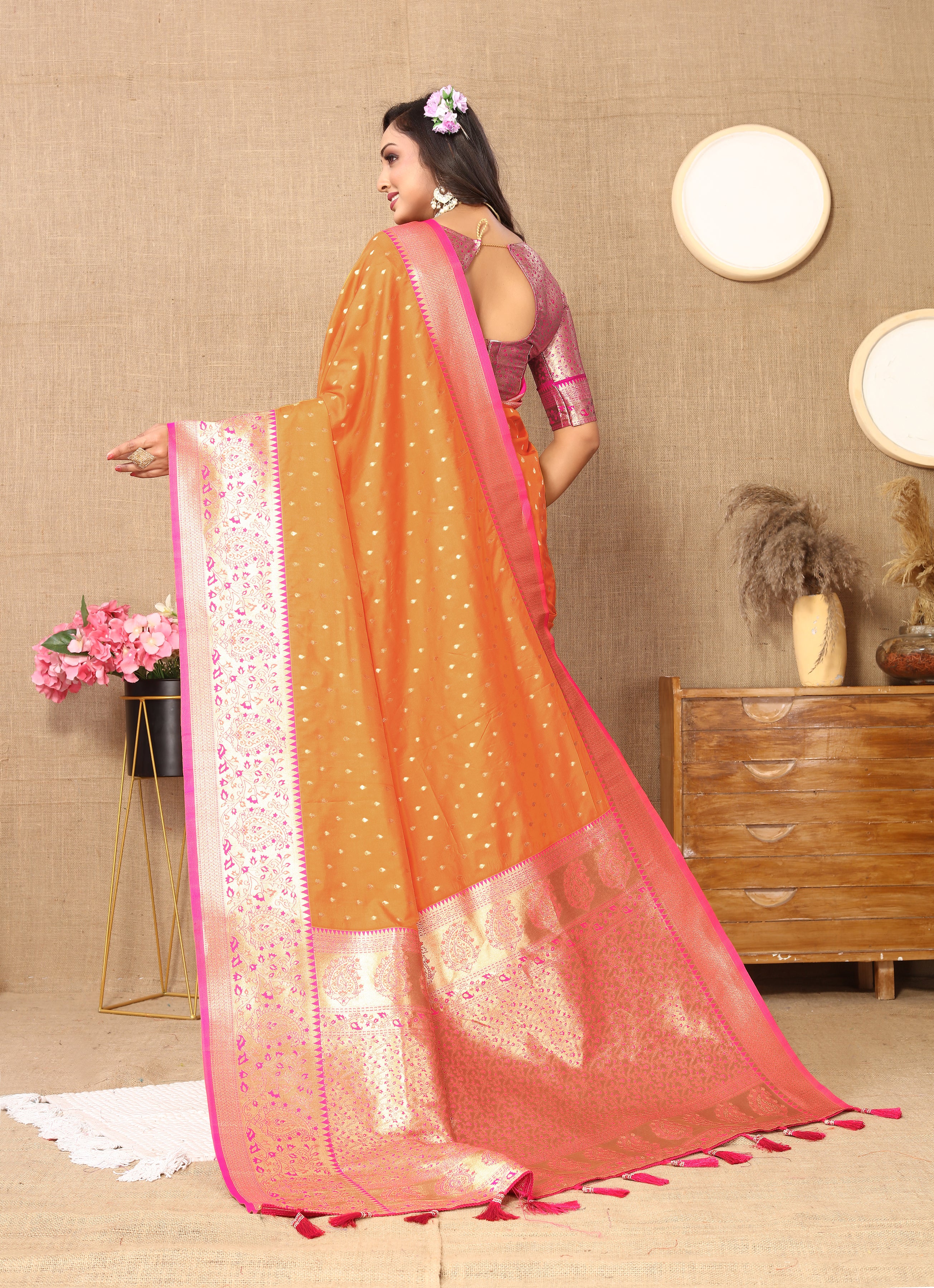 Orange Wedding Wear Soft Silk Saree
