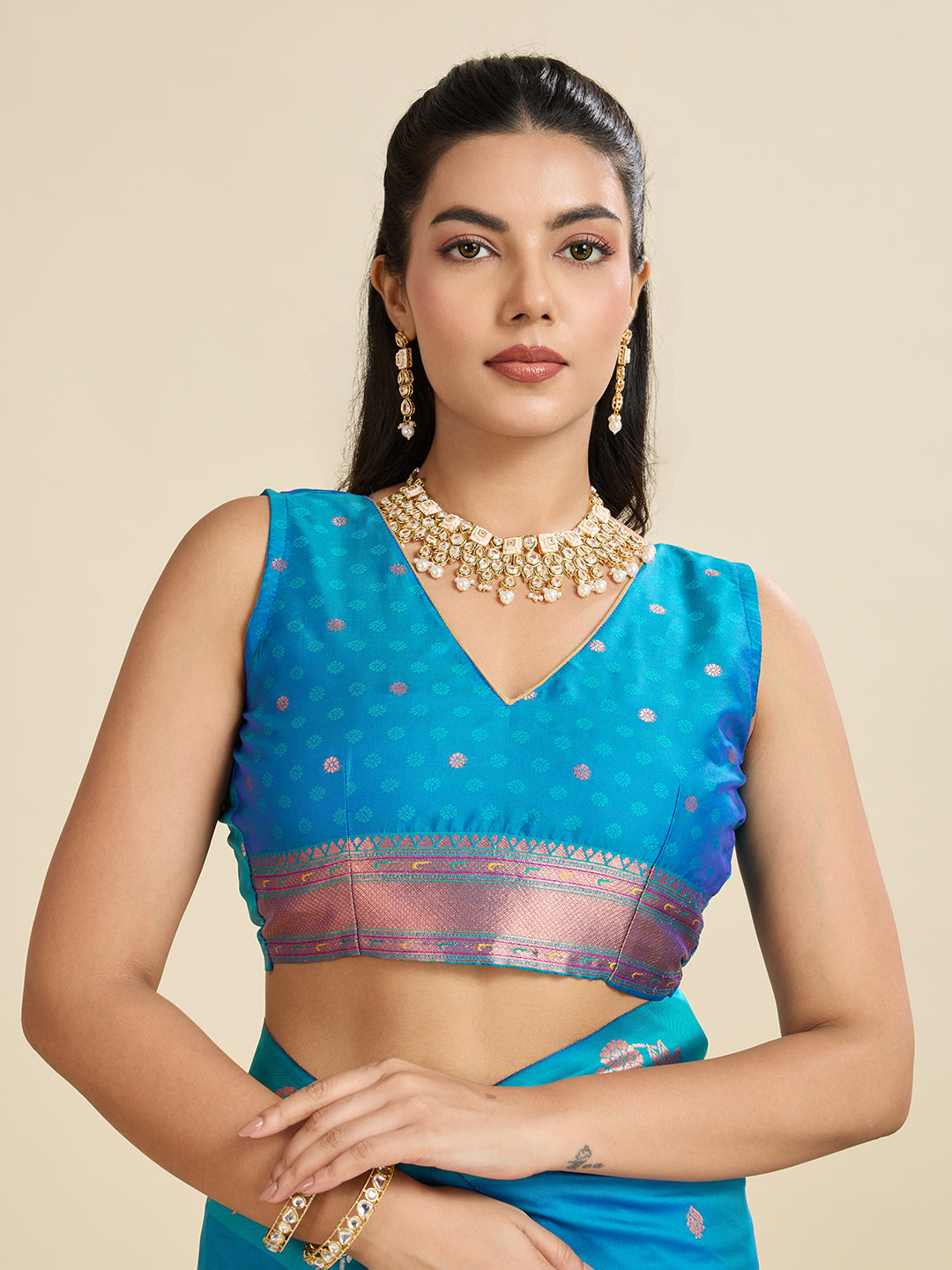 Pacific Blue Pure Soft Kanjivaram Paithani Silk Saree