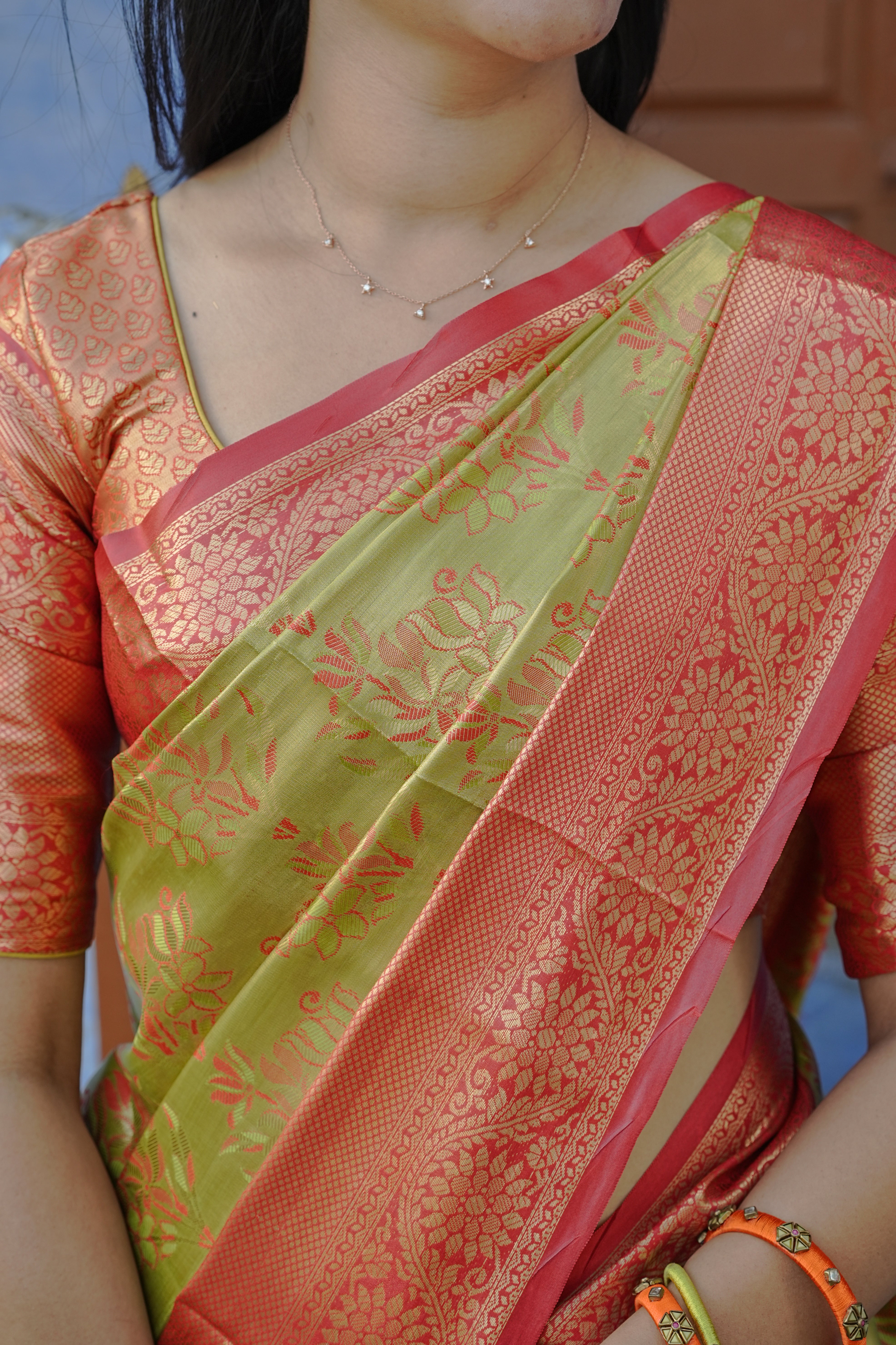 Parrot Green Kanjivaram Semi Silk Saree