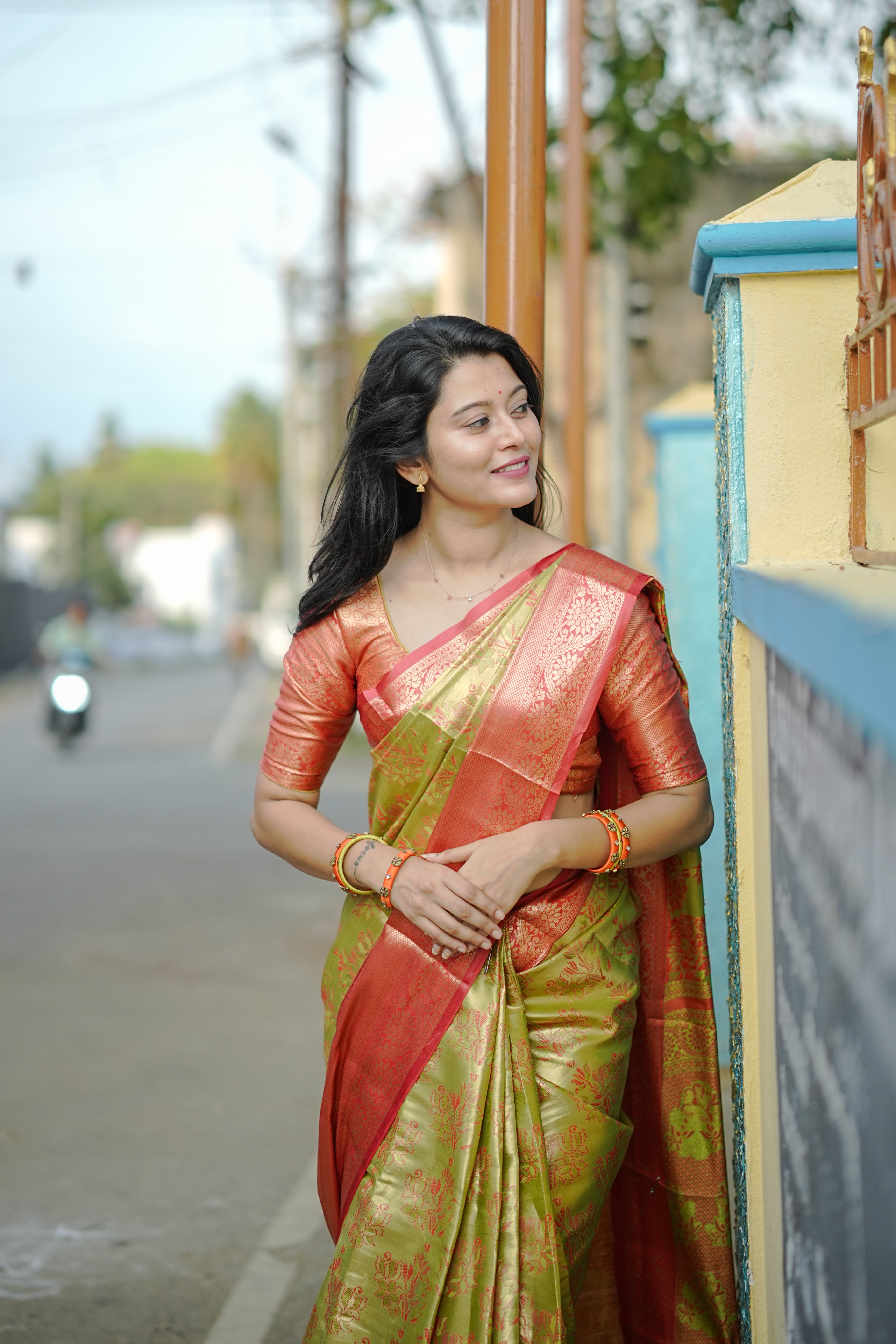 Parrot Green Kanjivaram Semi Silk Saree