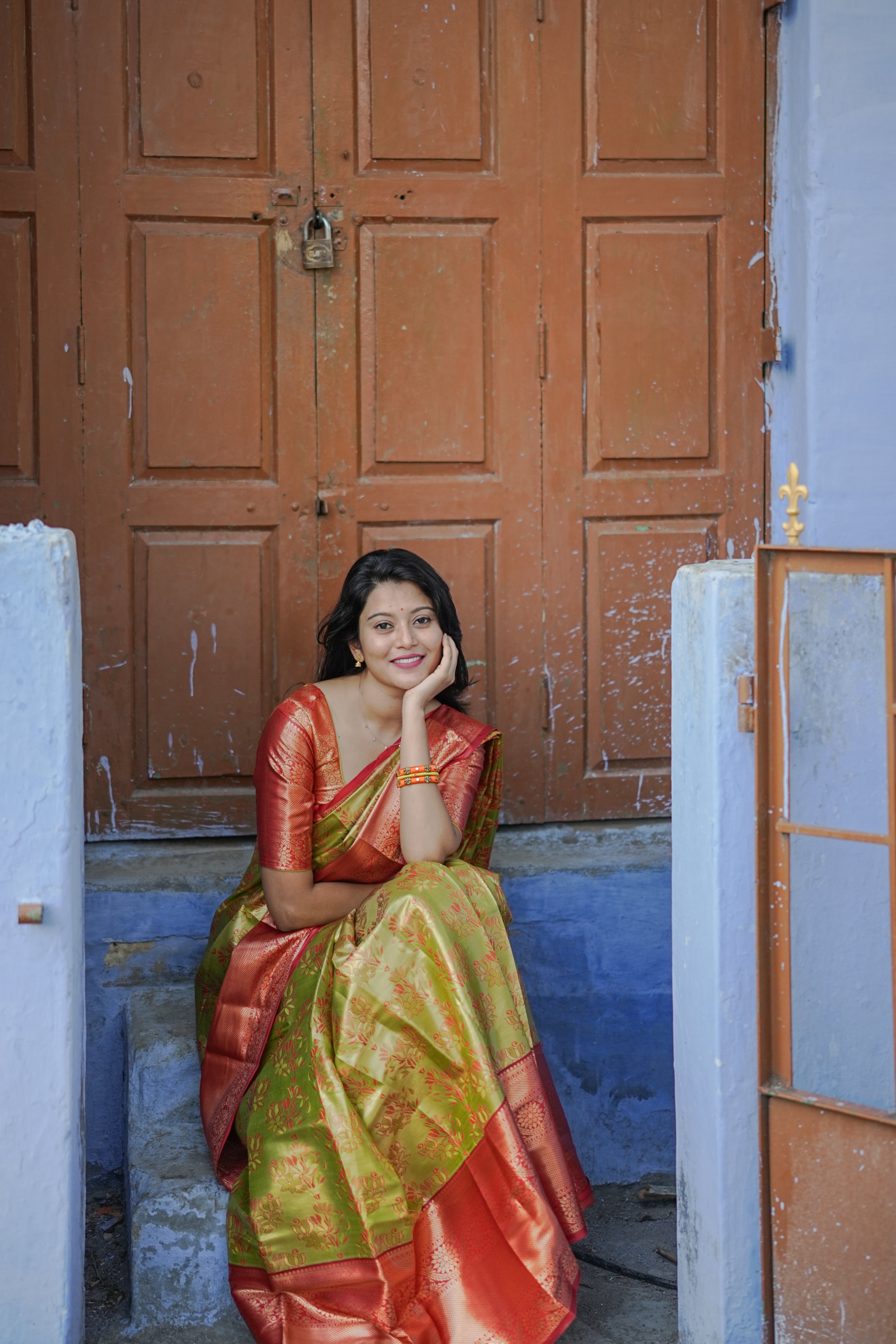 Parrot Green Kanjivaram Semi Silk Saree