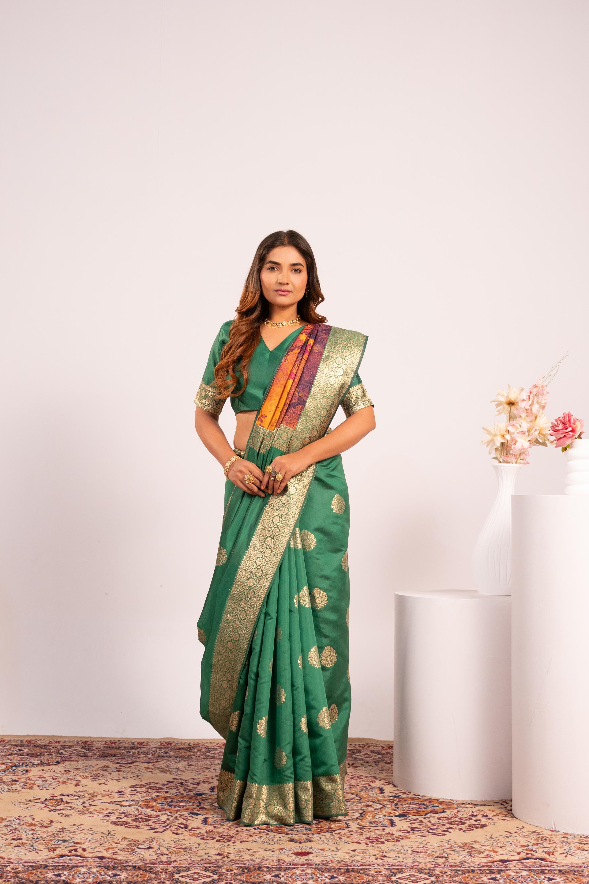Parrot Green Soft Banarasi Silk Saree