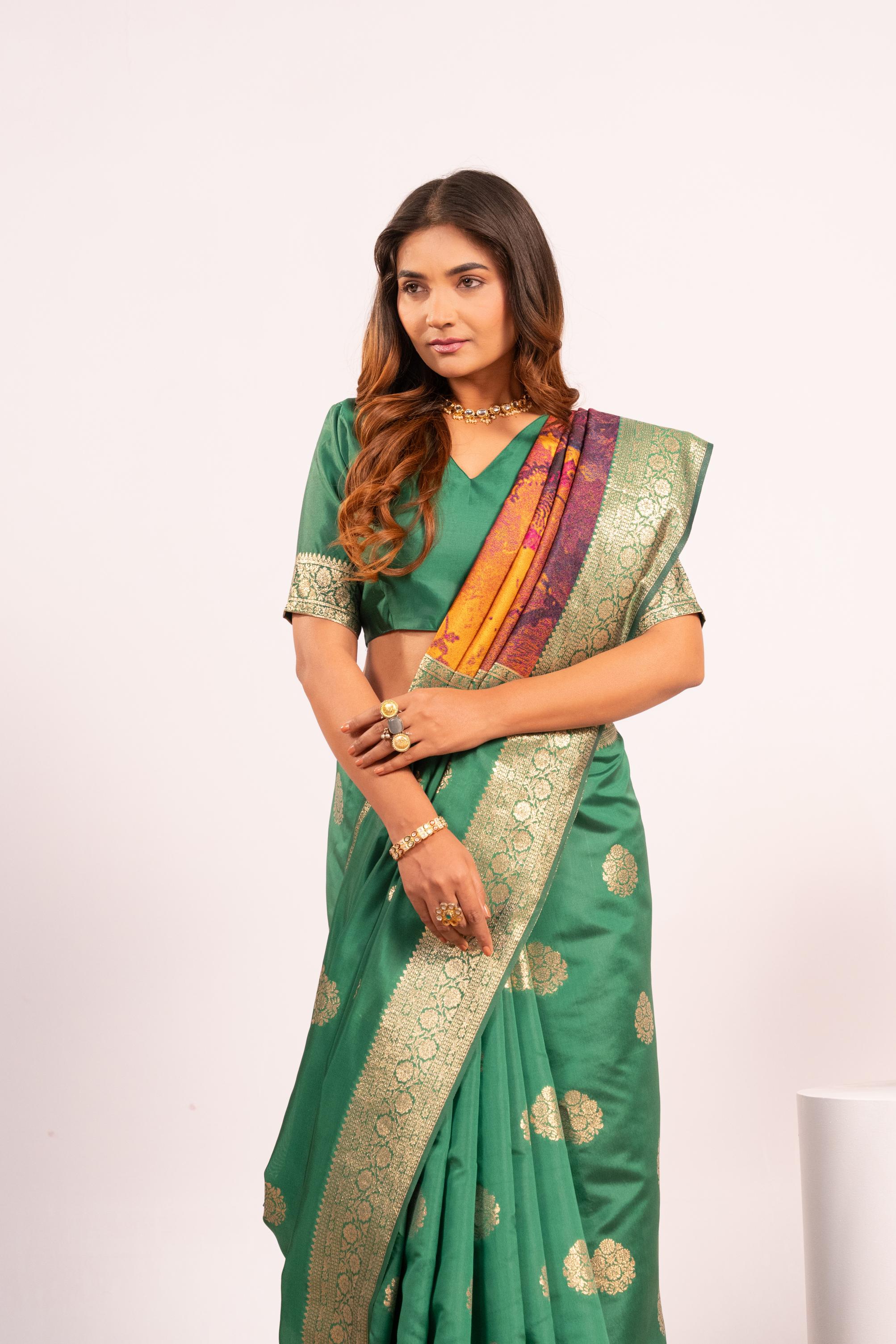 Parrot Green Soft Banarasi Silk Saree
