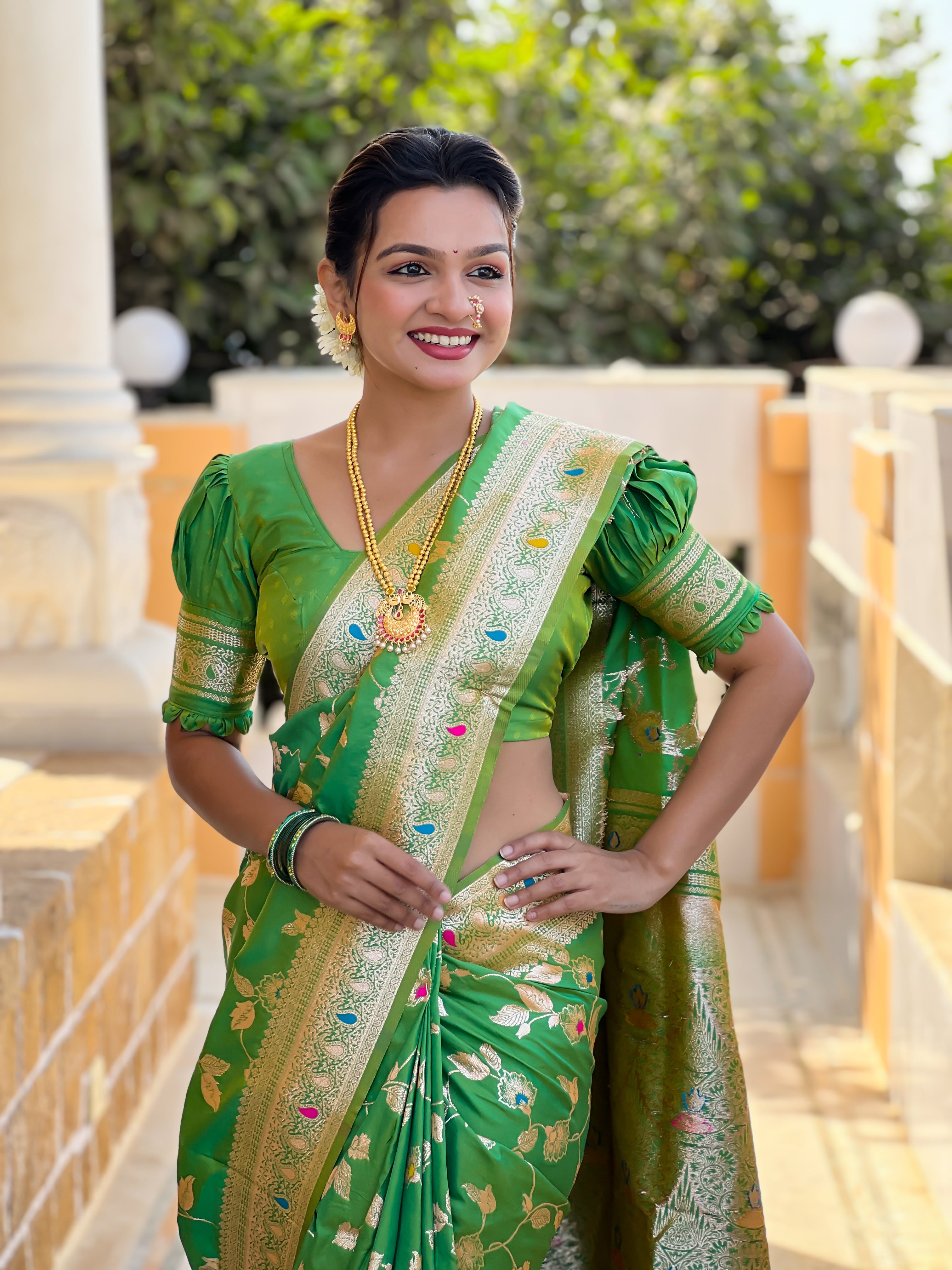 Parrot Green Wedding Wear Soft Banarasi Silk Saree