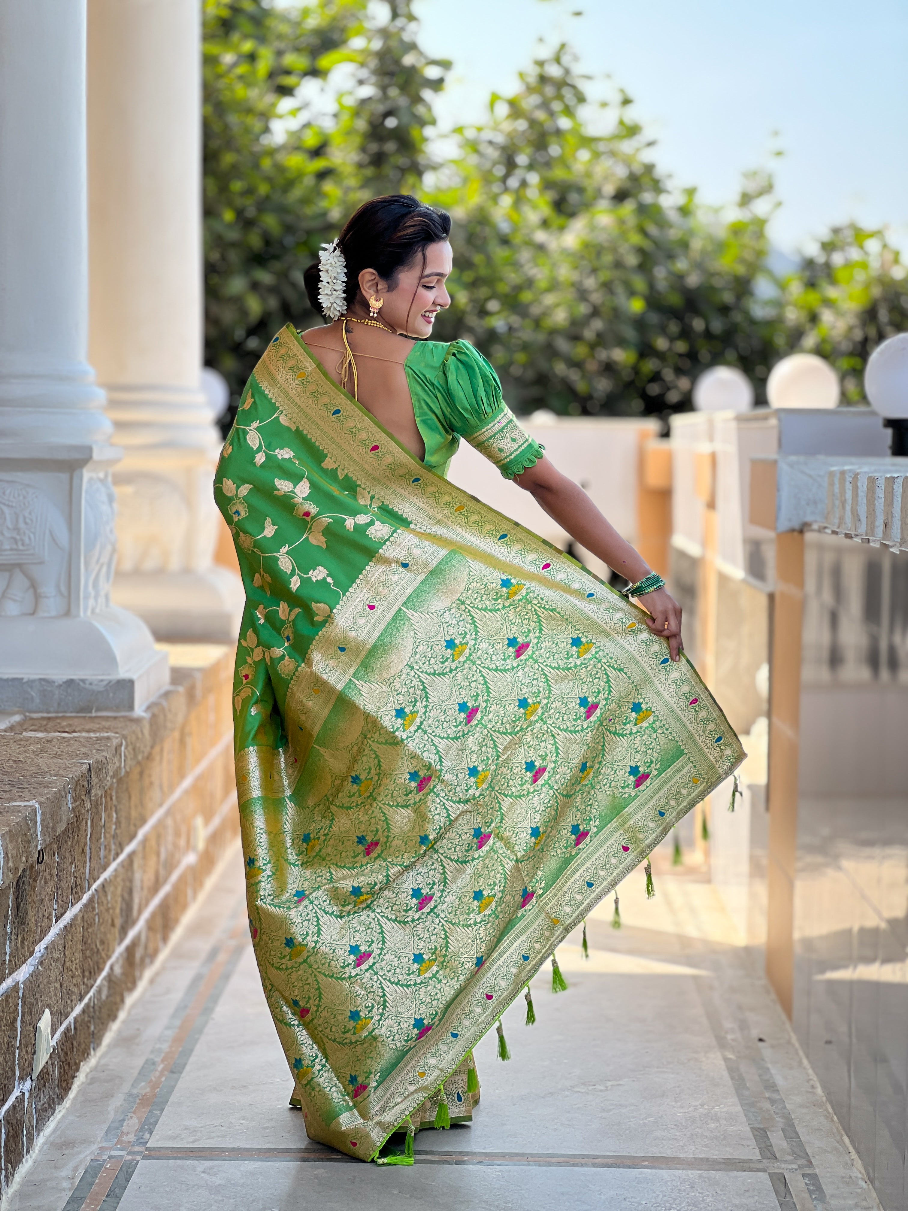 Parrot Green Wedding Wear Soft Banarasi Silk Saree