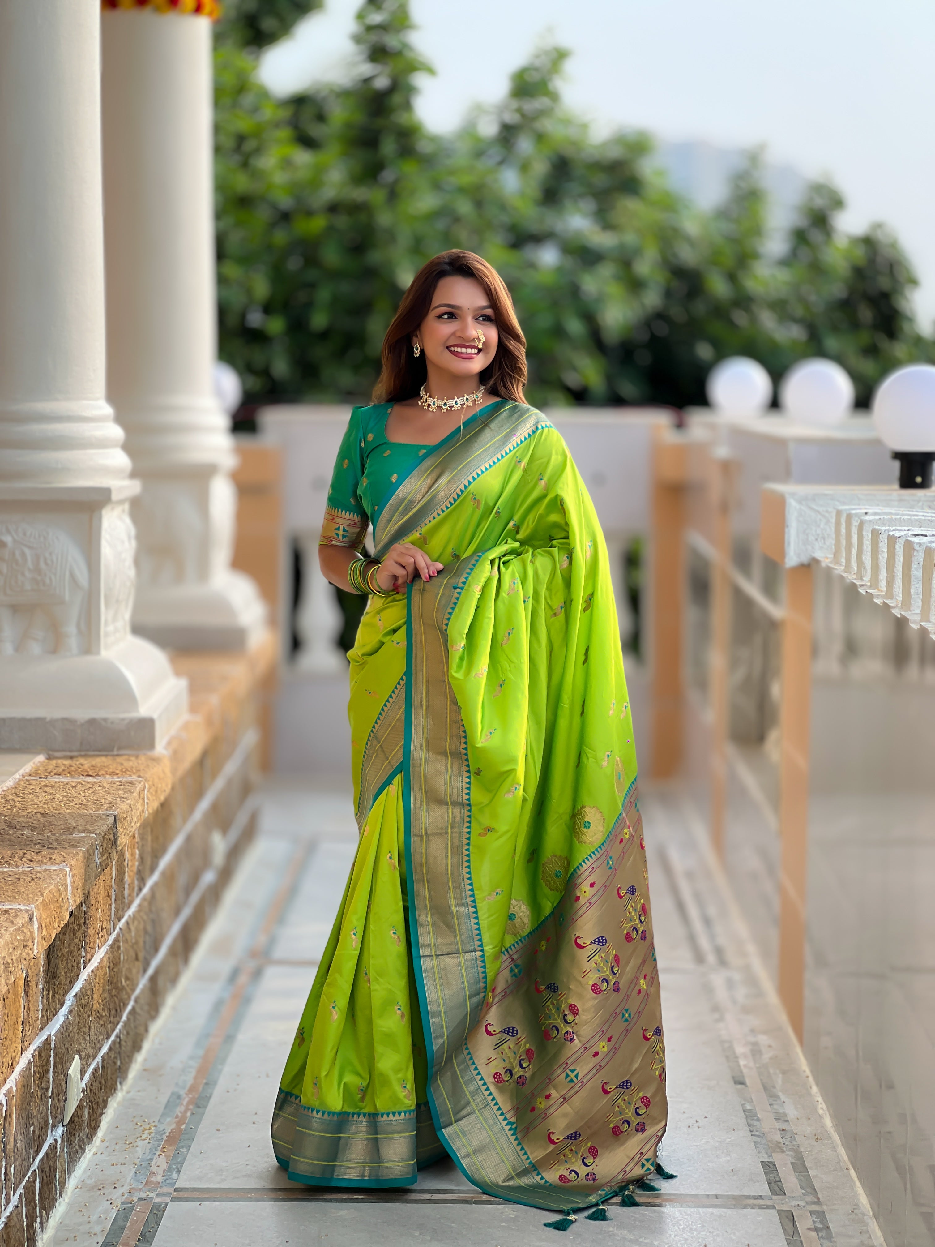 Parrot Green Wedding Wear Soft Paithani Silk Saree