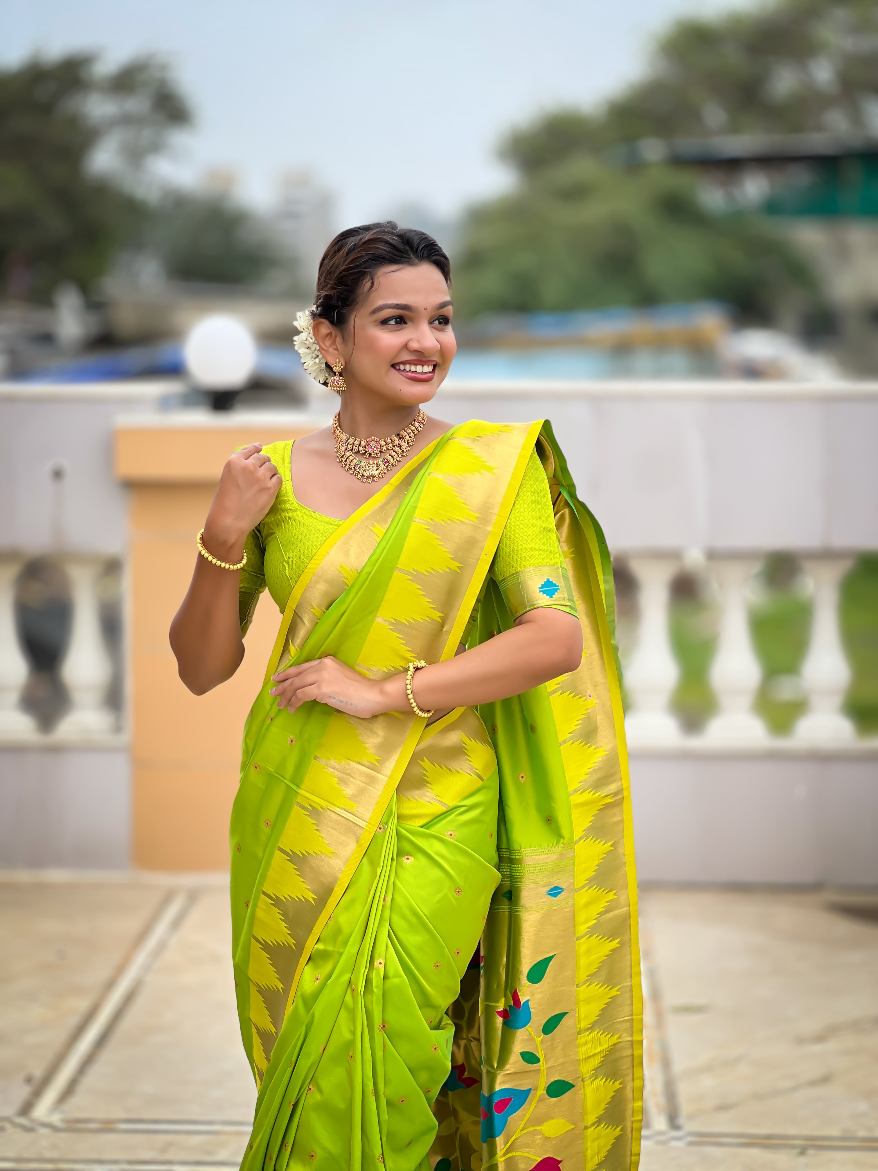 Parrot Green Wedding Wear Soft Paithani Silk Saree