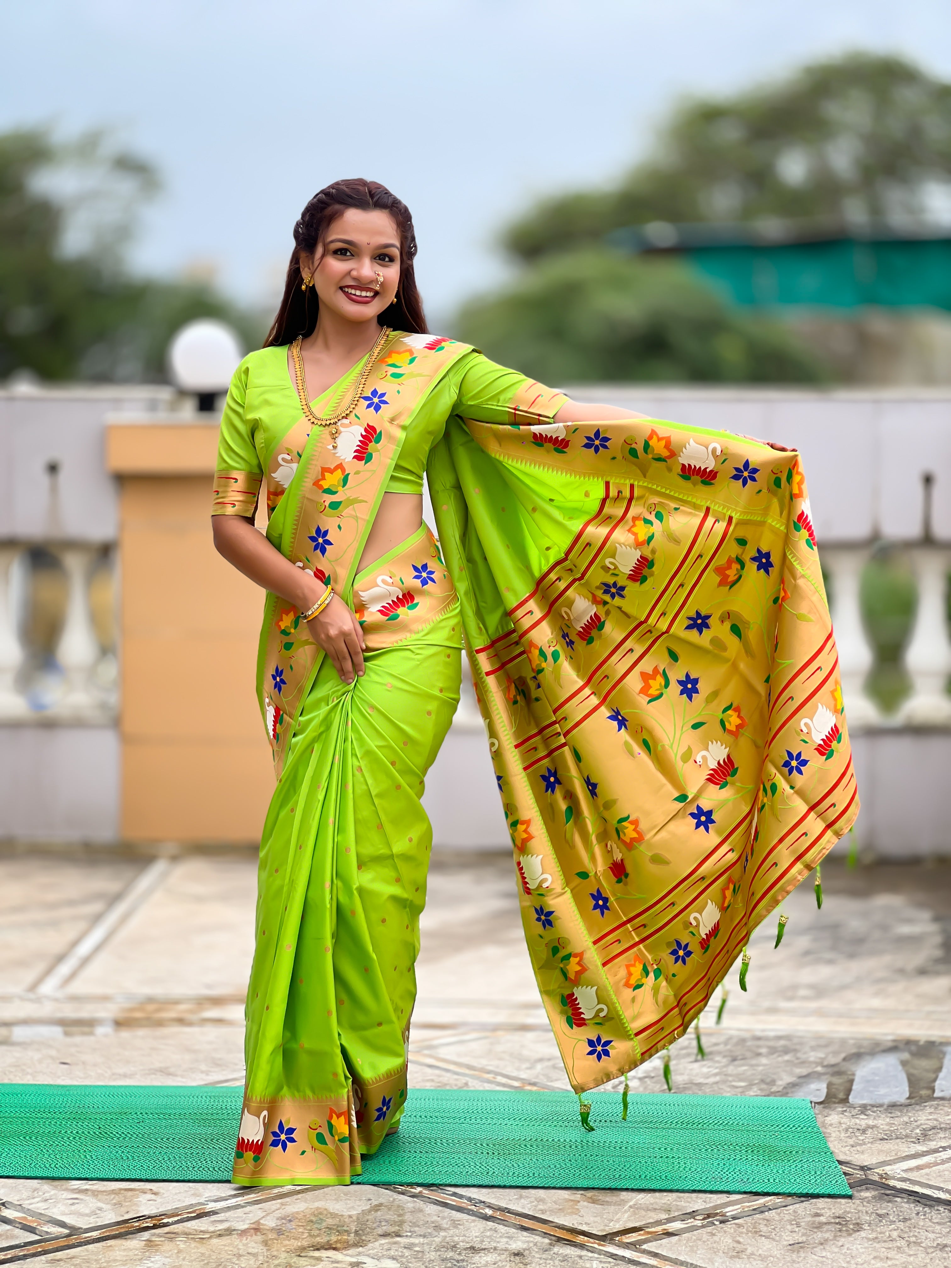 Parrot Green Wedding Wear Soft Paithani Silk Saree