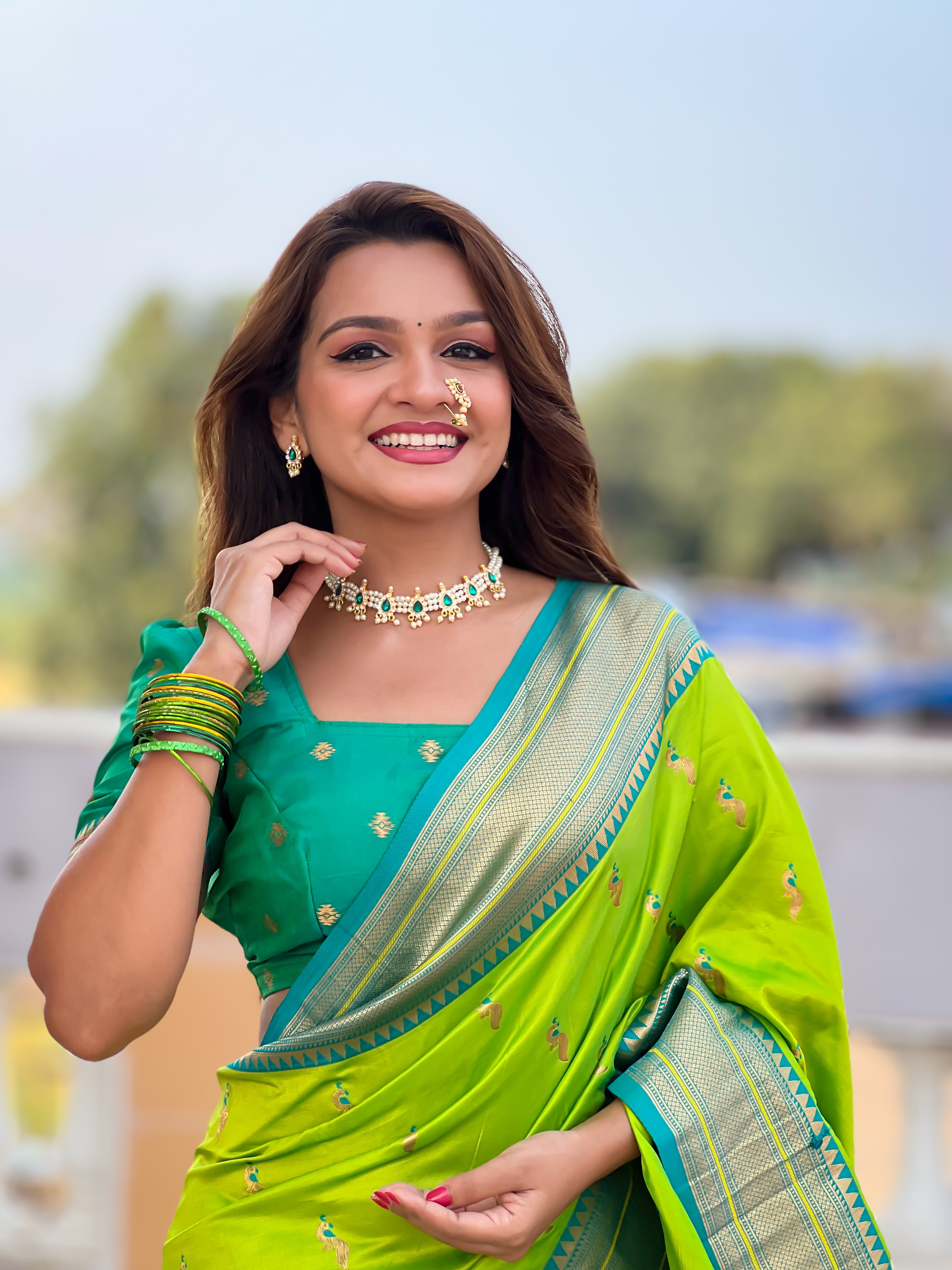 Parrot Green Wedding Wear Soft Paithani Silk Saree