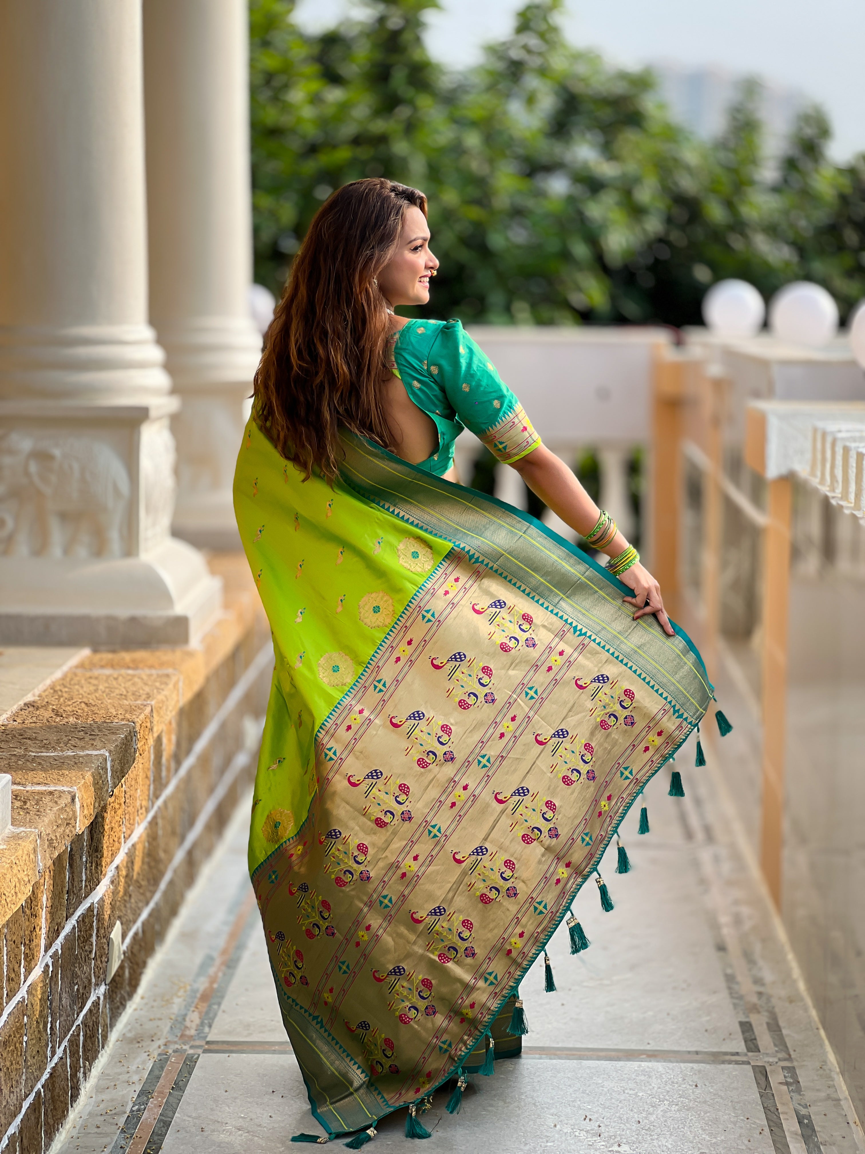 Parrot Green Wedding Wear Soft Paithani Silk Saree