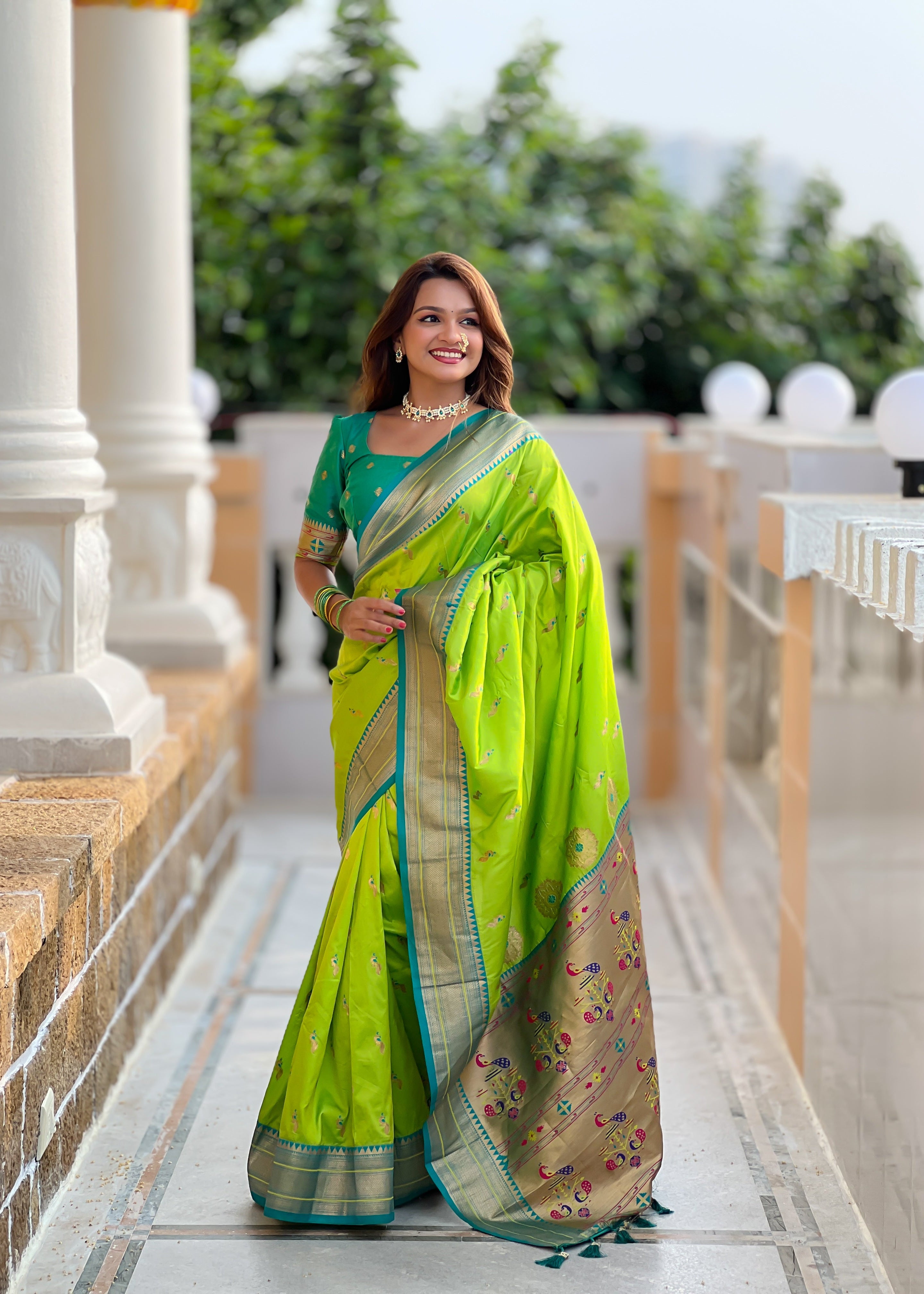 Parrot Green Wedding Wear Soft Paithani Silk Saree