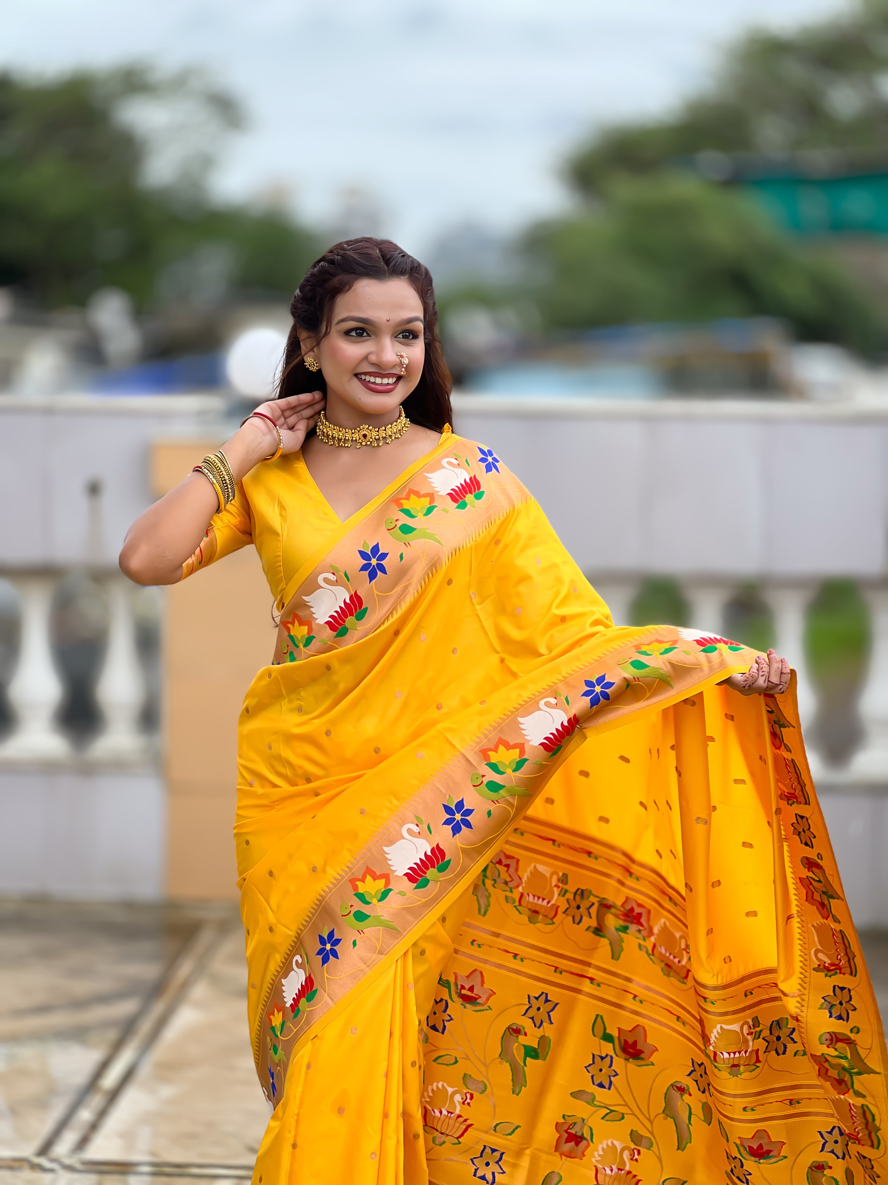 Yellow Wedding Wear Soft Paithani Silk Saree