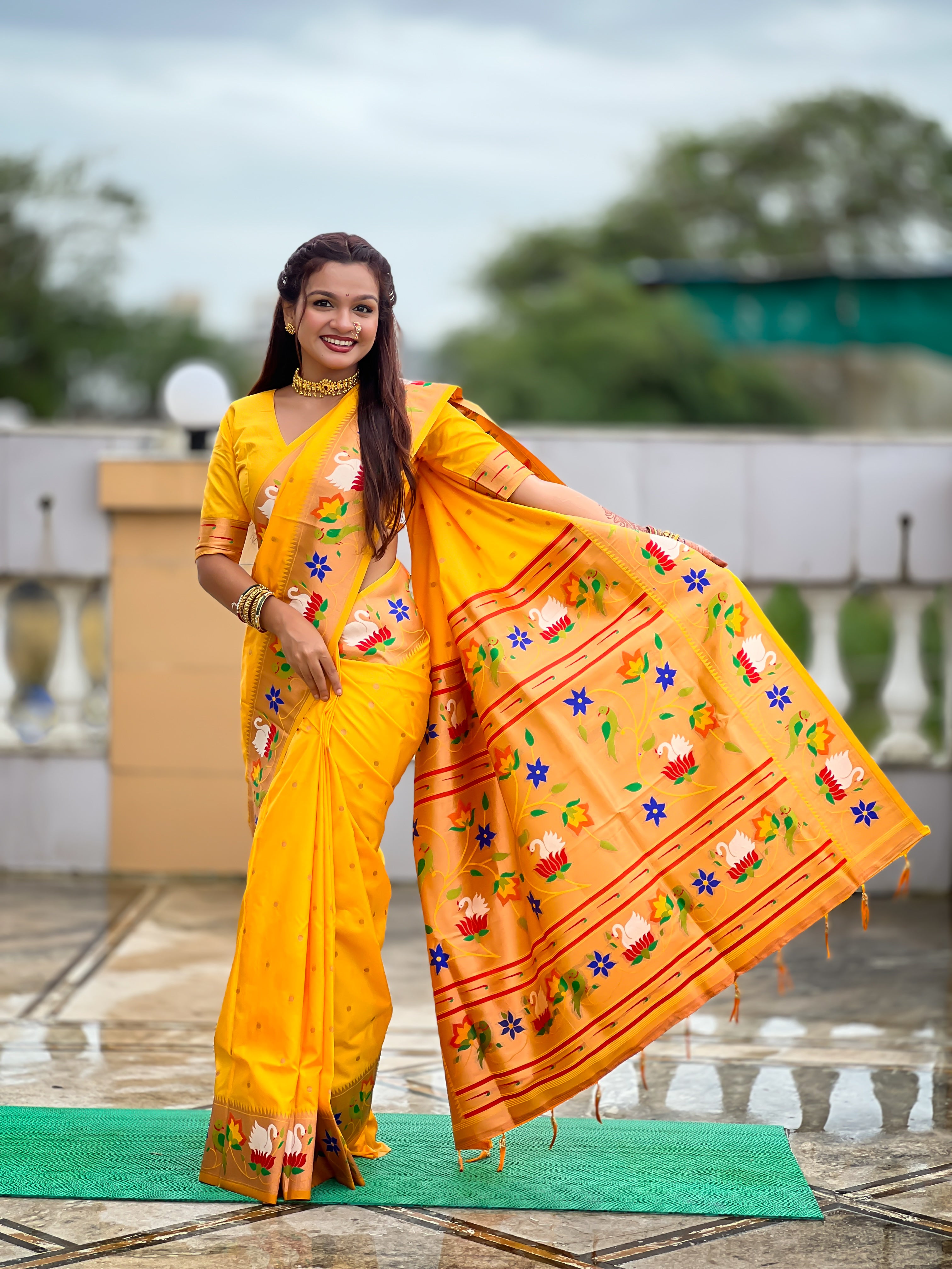 Yellow Wedding Wear Soft Paithani Silk Saree