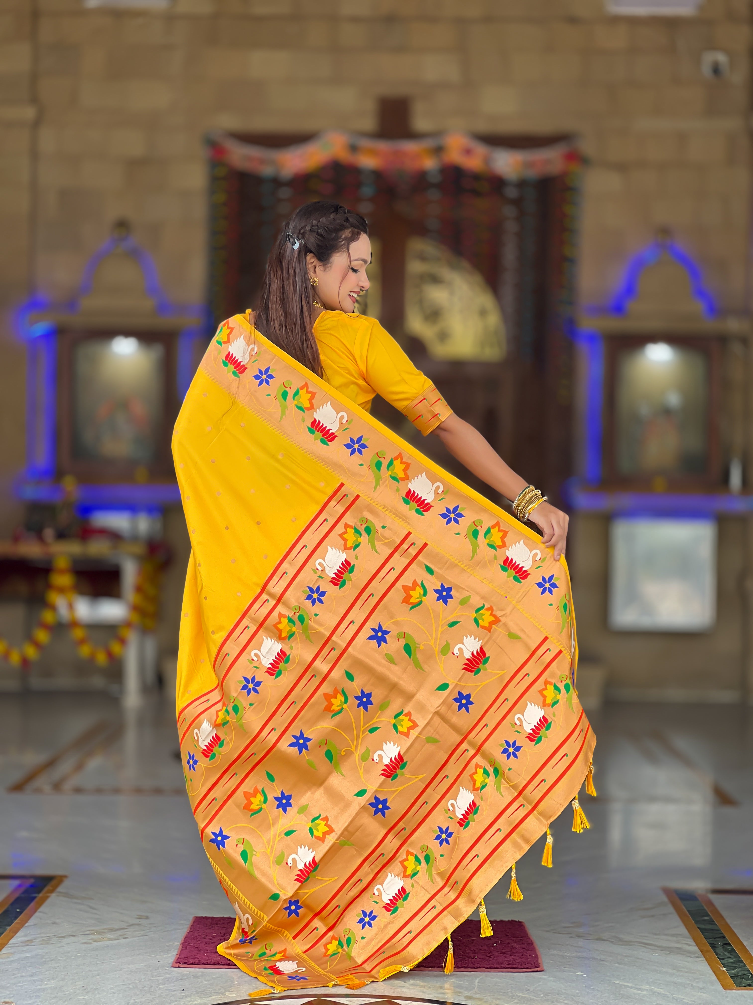 Yellow Wedding Wear Soft Paithani Silk Saree
