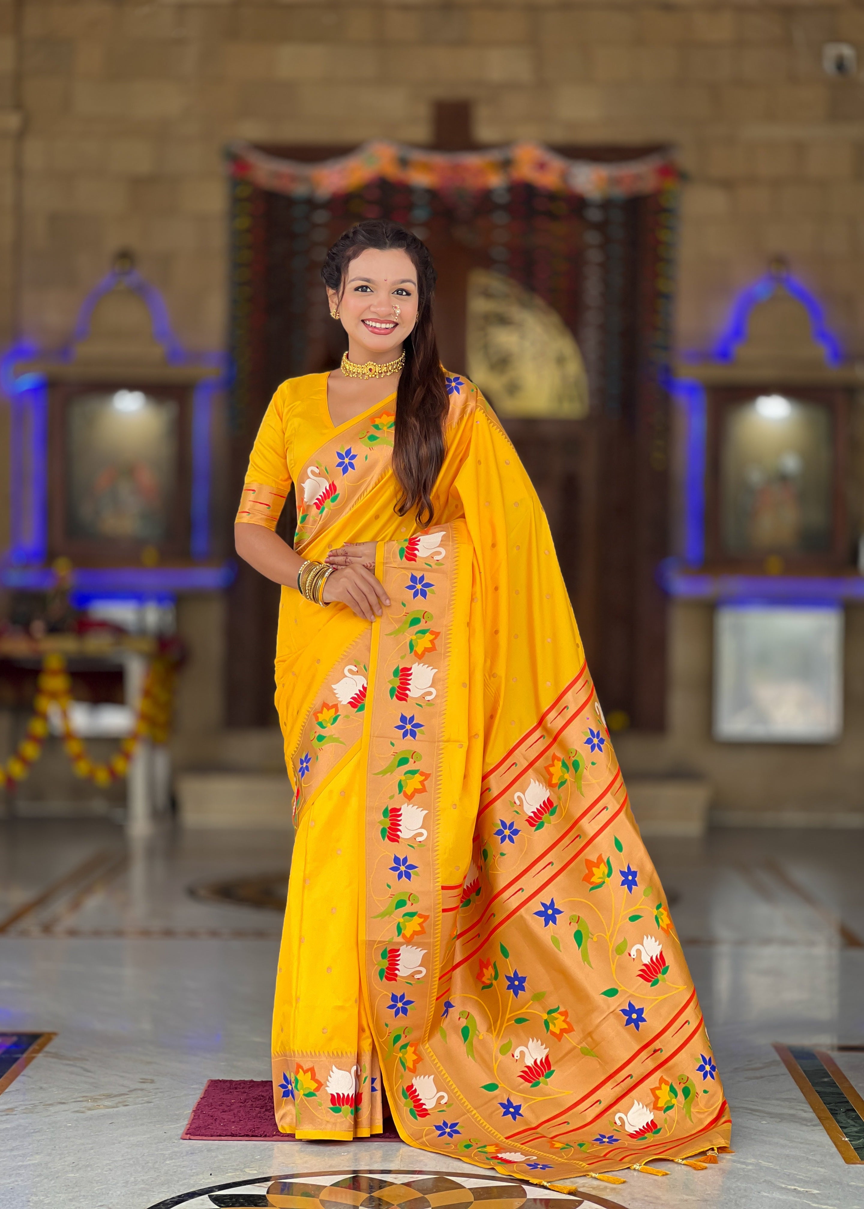 Yellow Wedding Wear Soft Paithani Silk Saree