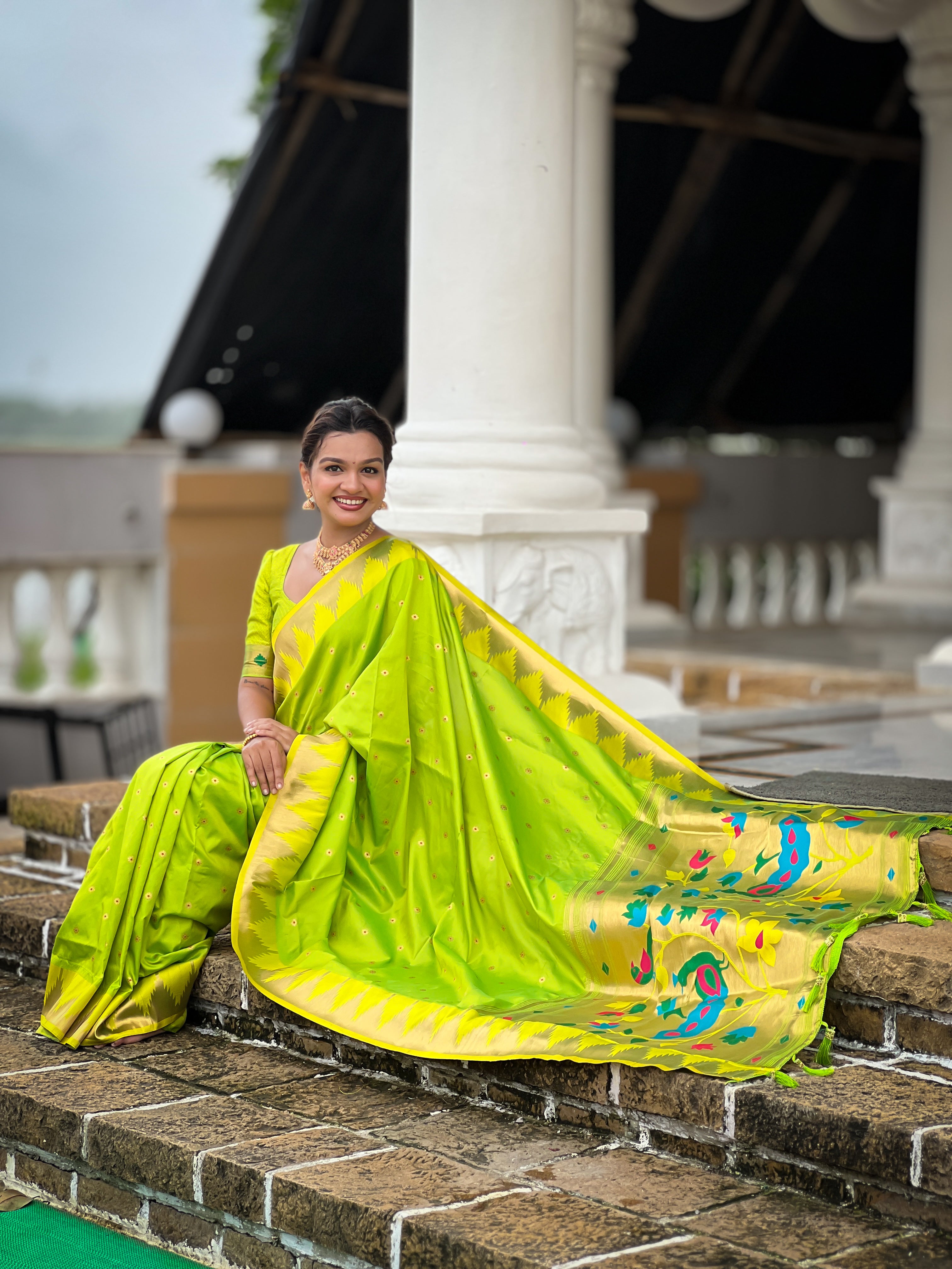 Parrot Green Wedding Wear Soft Paithani Silk Saree