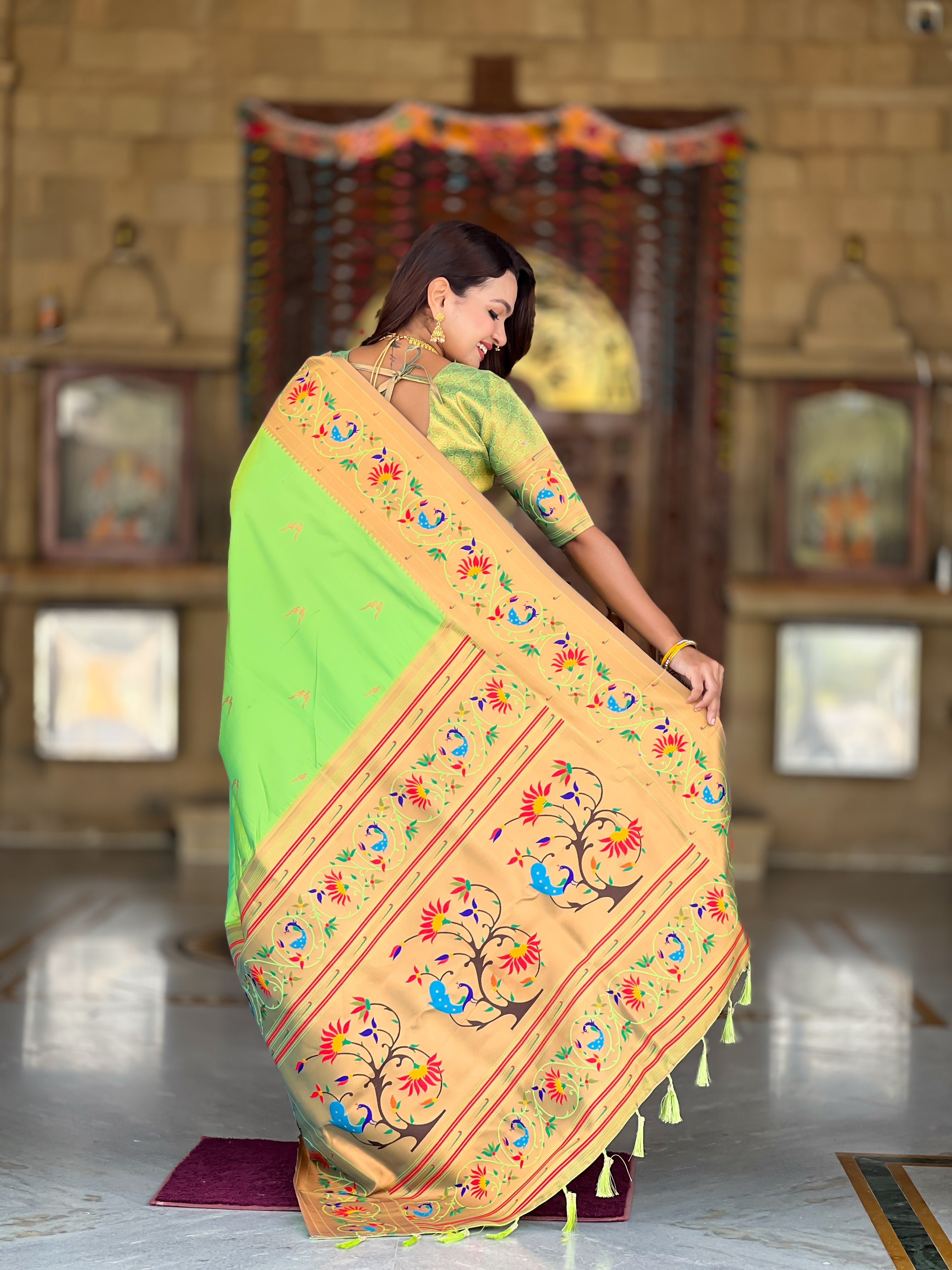 Parrot Wedding Wear Soft Paithani Silk Saree