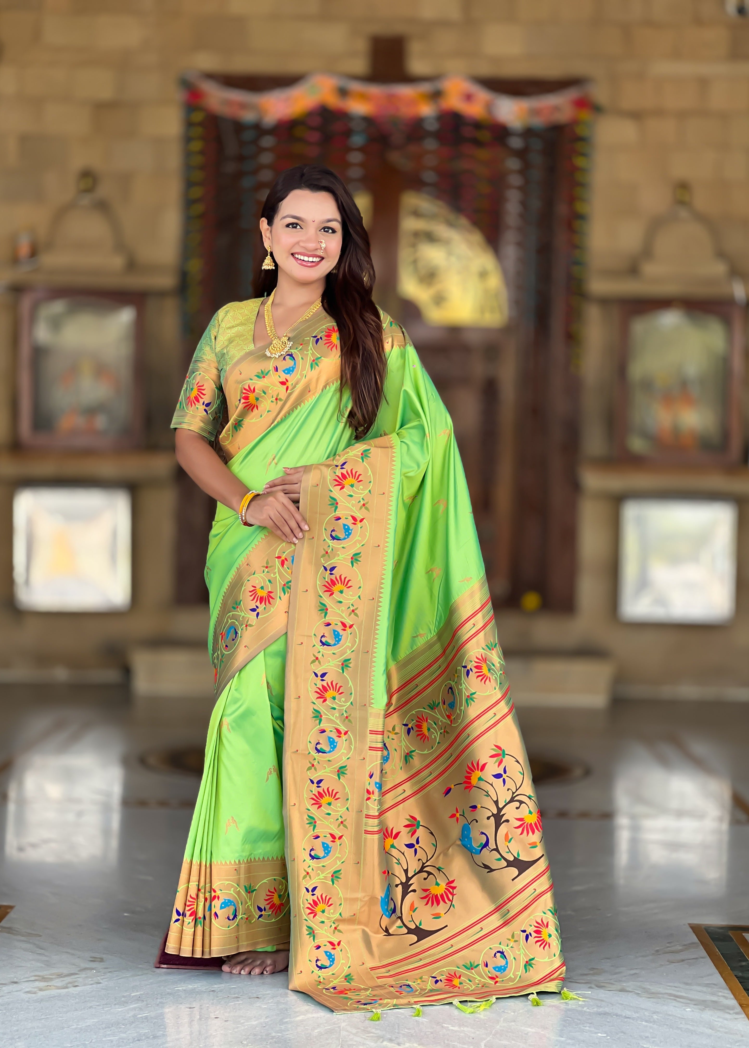 Parrot Wedding Wear Soft Paithani Silk Saree