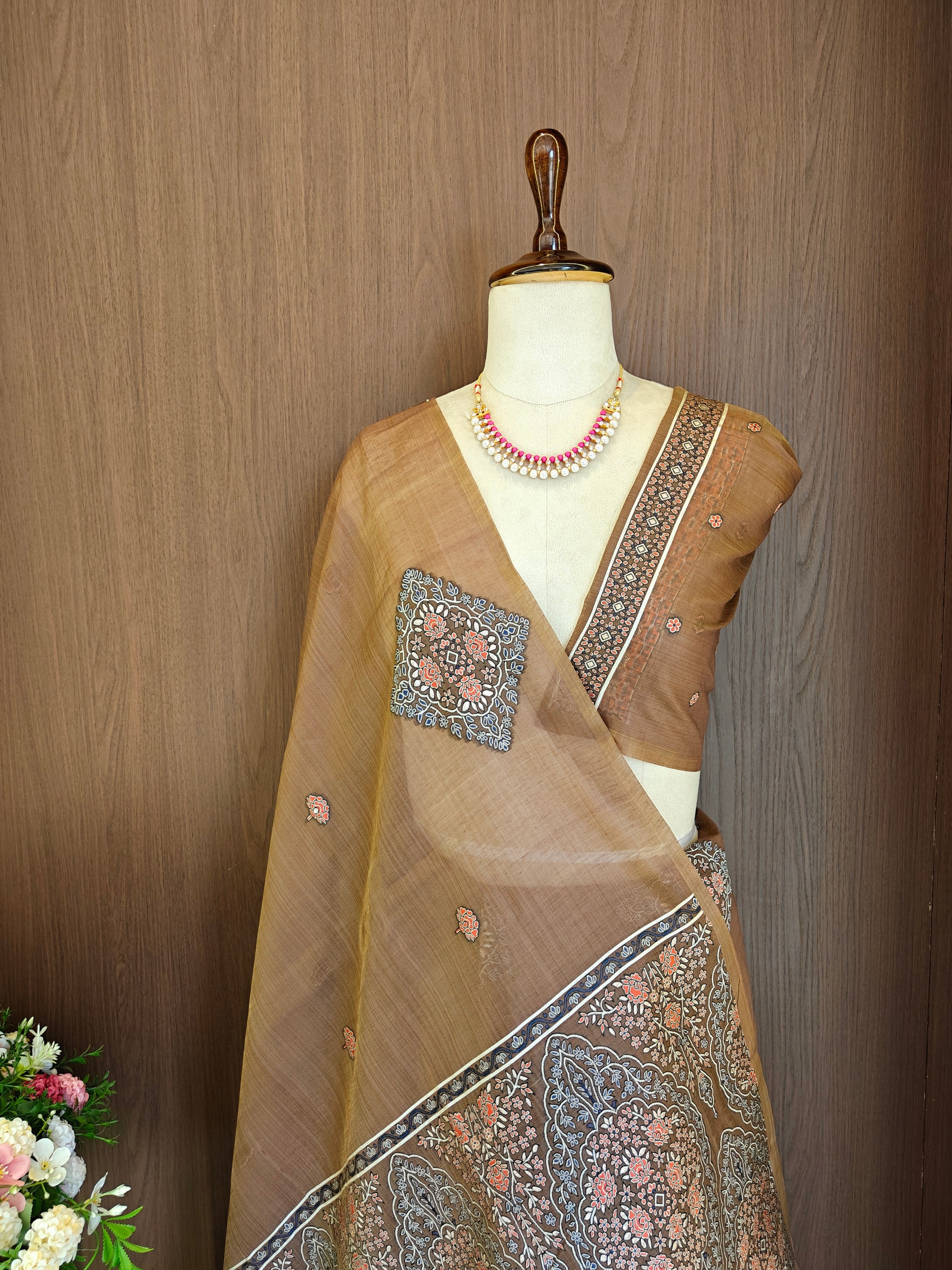 Pastel Brown Resham Woven Muga Cotton Saree