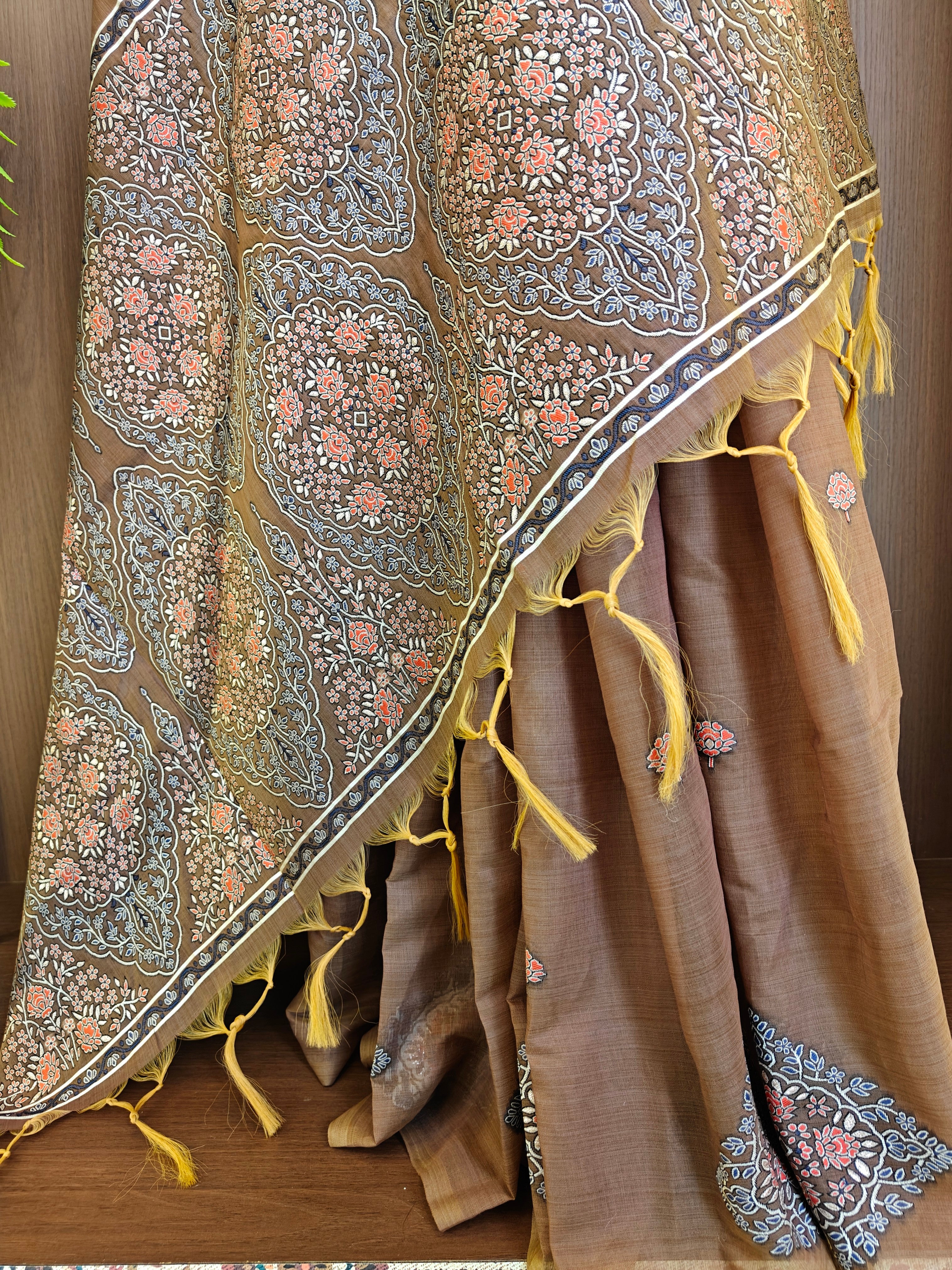 Pastel Brown Resham Woven Muga Cotton Saree