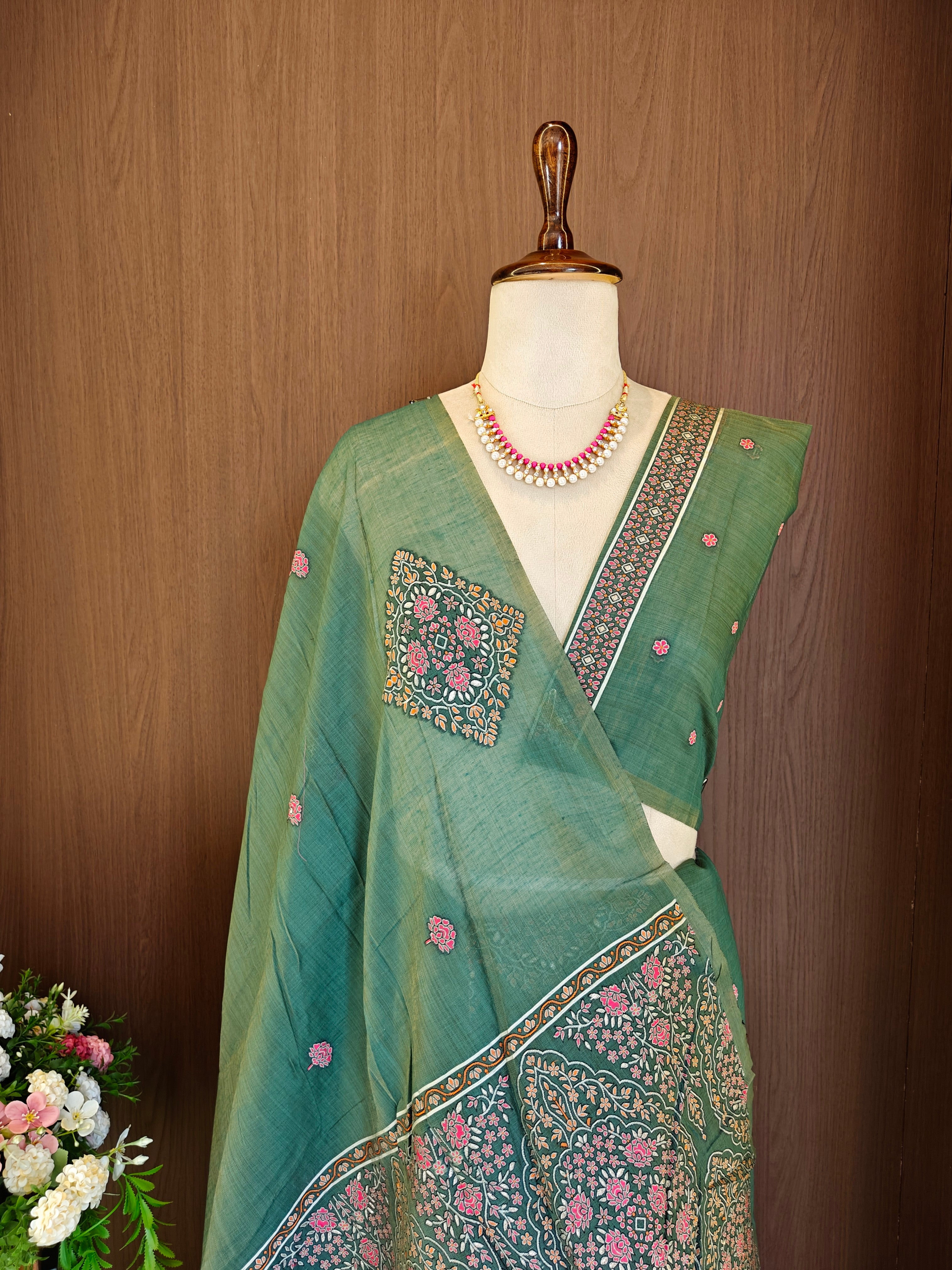 Pastel Green Resham Woven Muga Cotton Saree