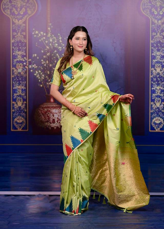 Pastel Triangle Weave Soft Silk Saree