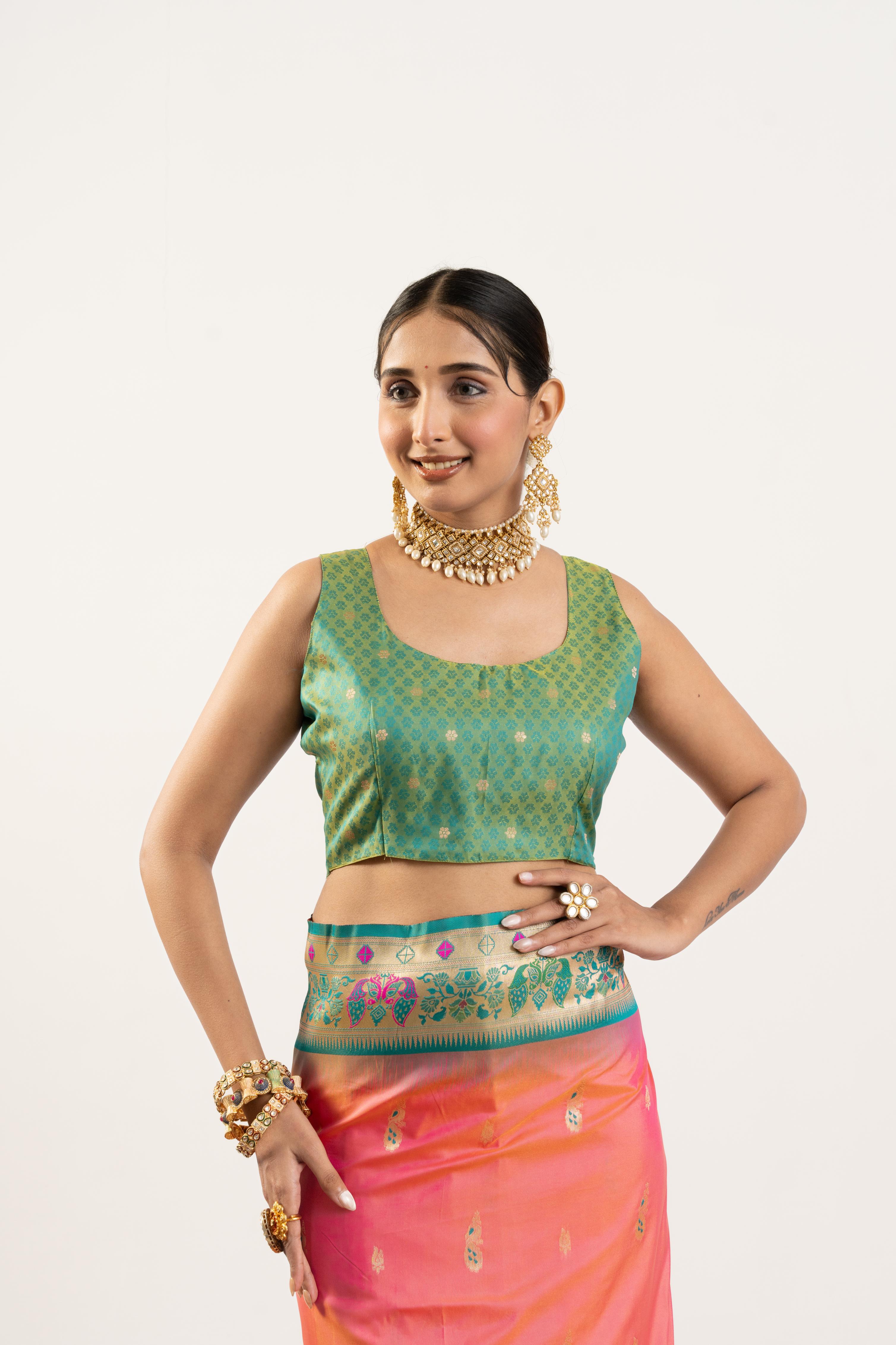 Peach Banarasi Silk Paithani Saree