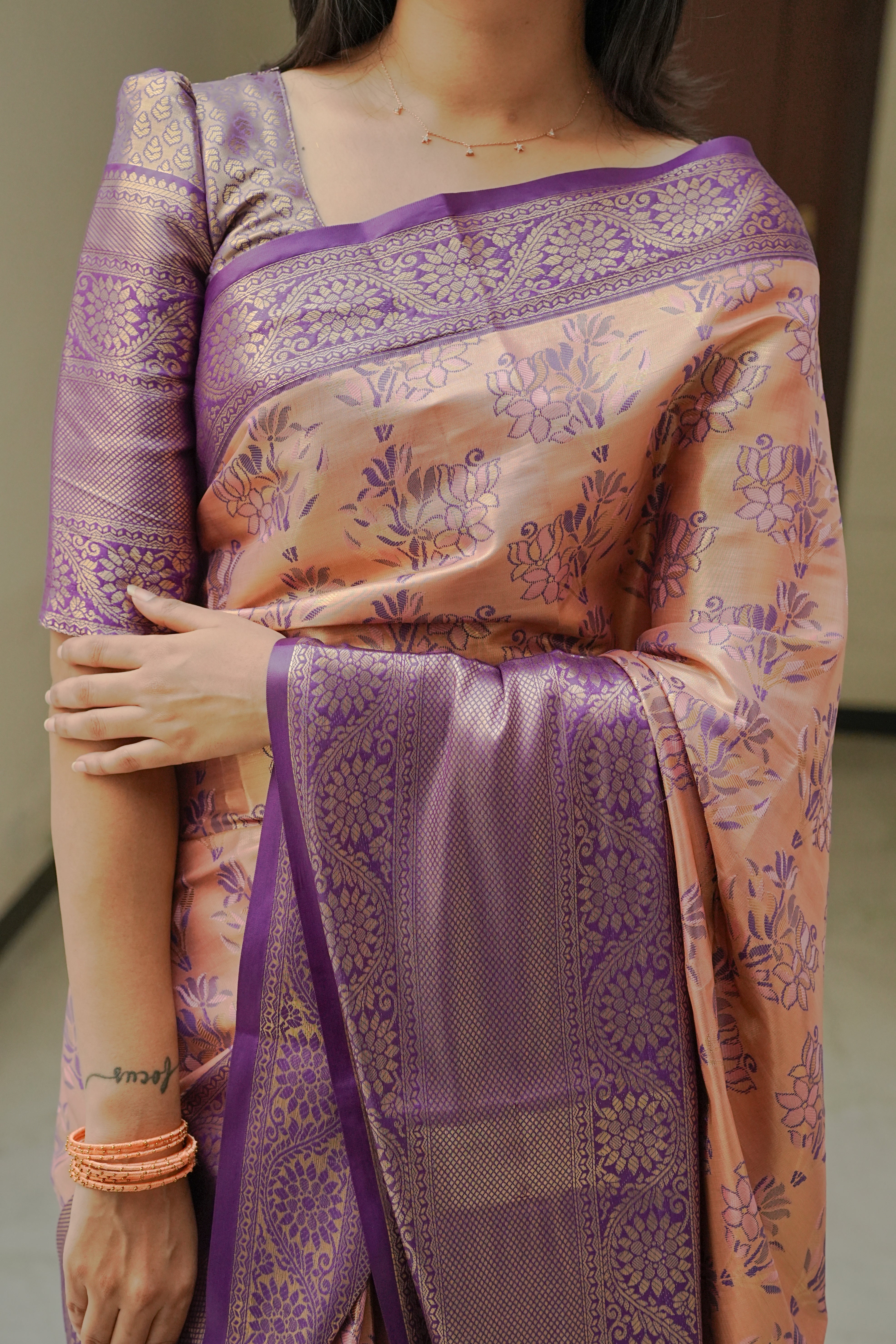 Peach Kanjivaram Semi Silk Saree