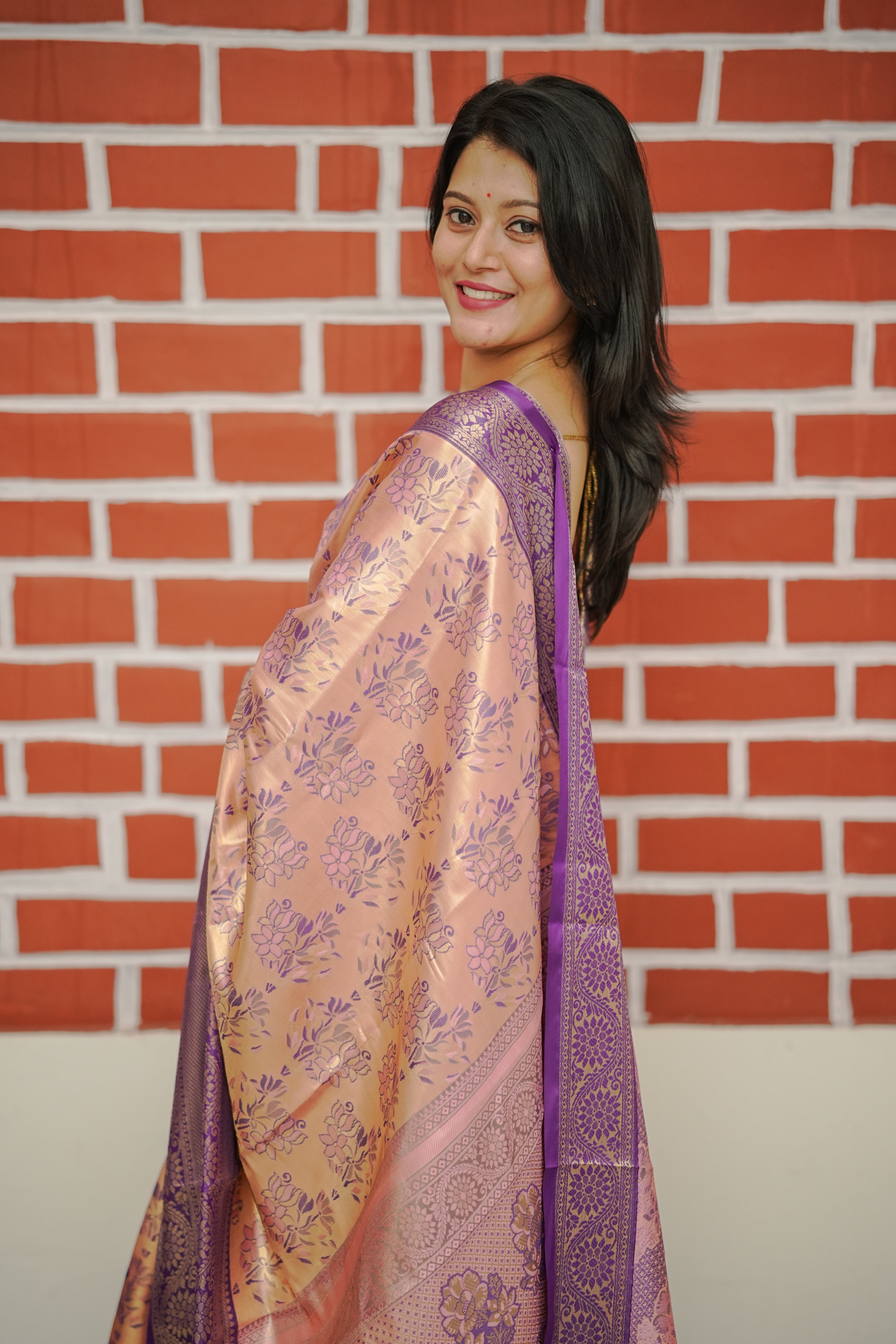 Peach Kanjivaram Semi Silk Saree