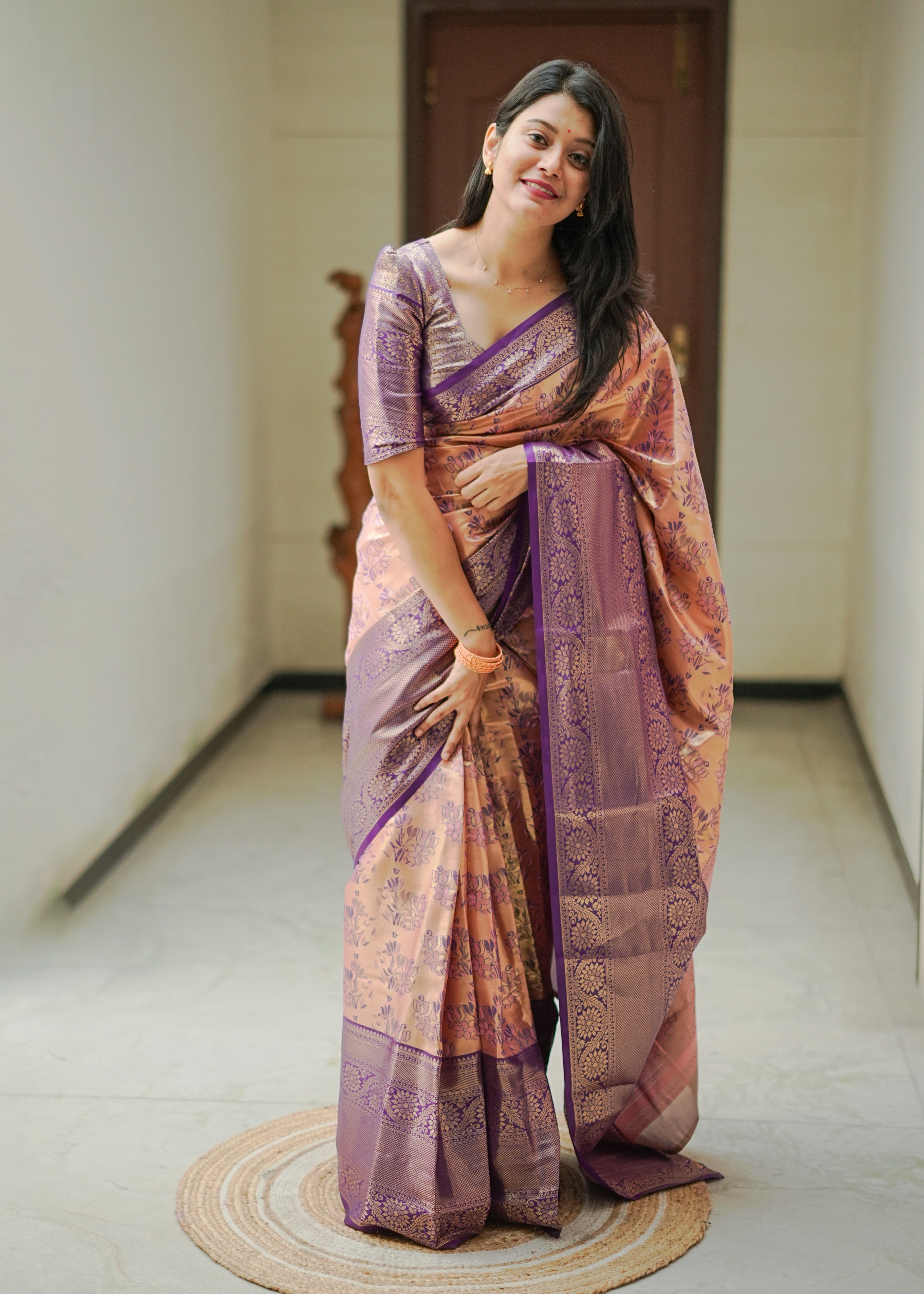 Peach Kanjivaram Semi Silk Saree