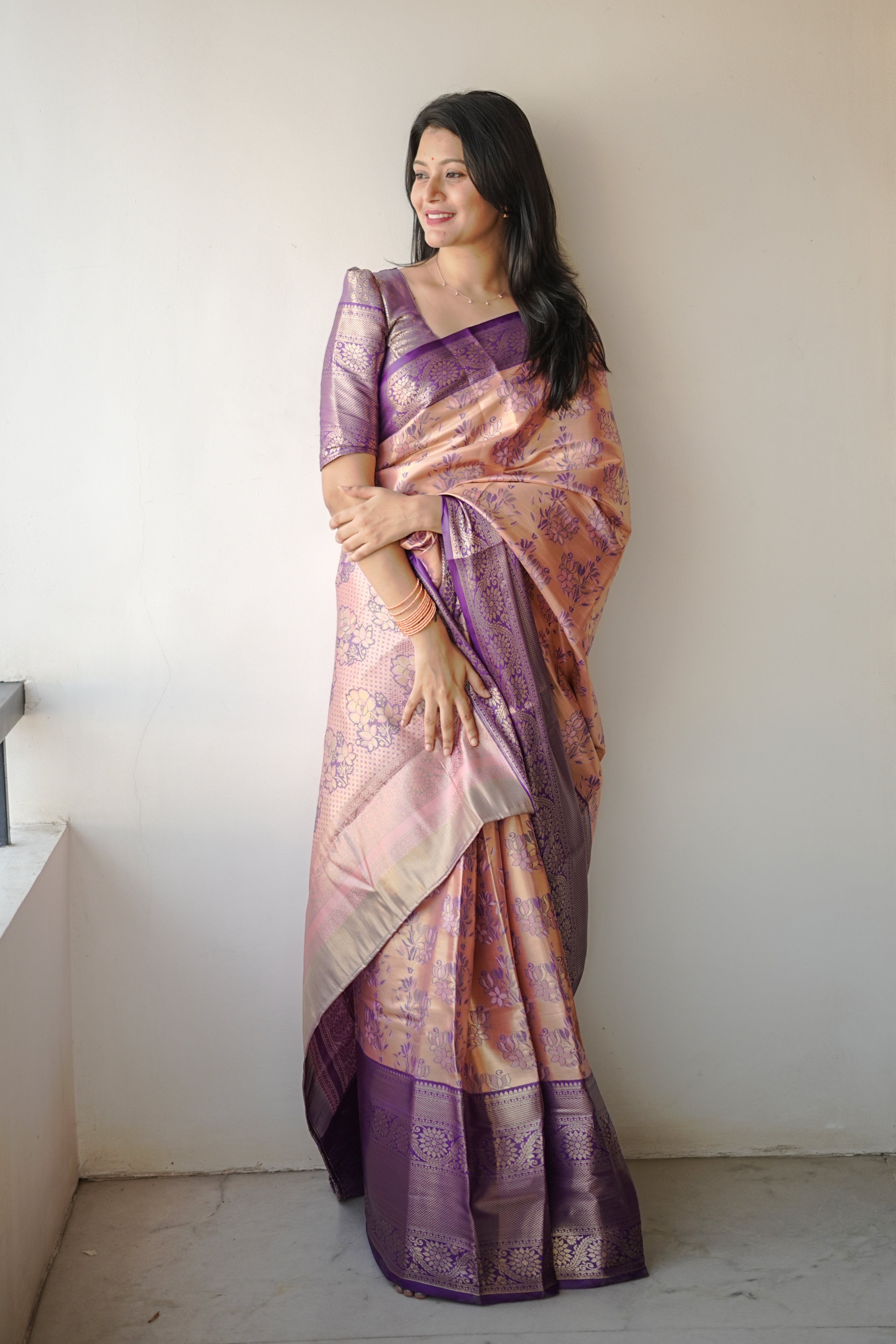 Peach Kanjivaram Semi Silk Saree