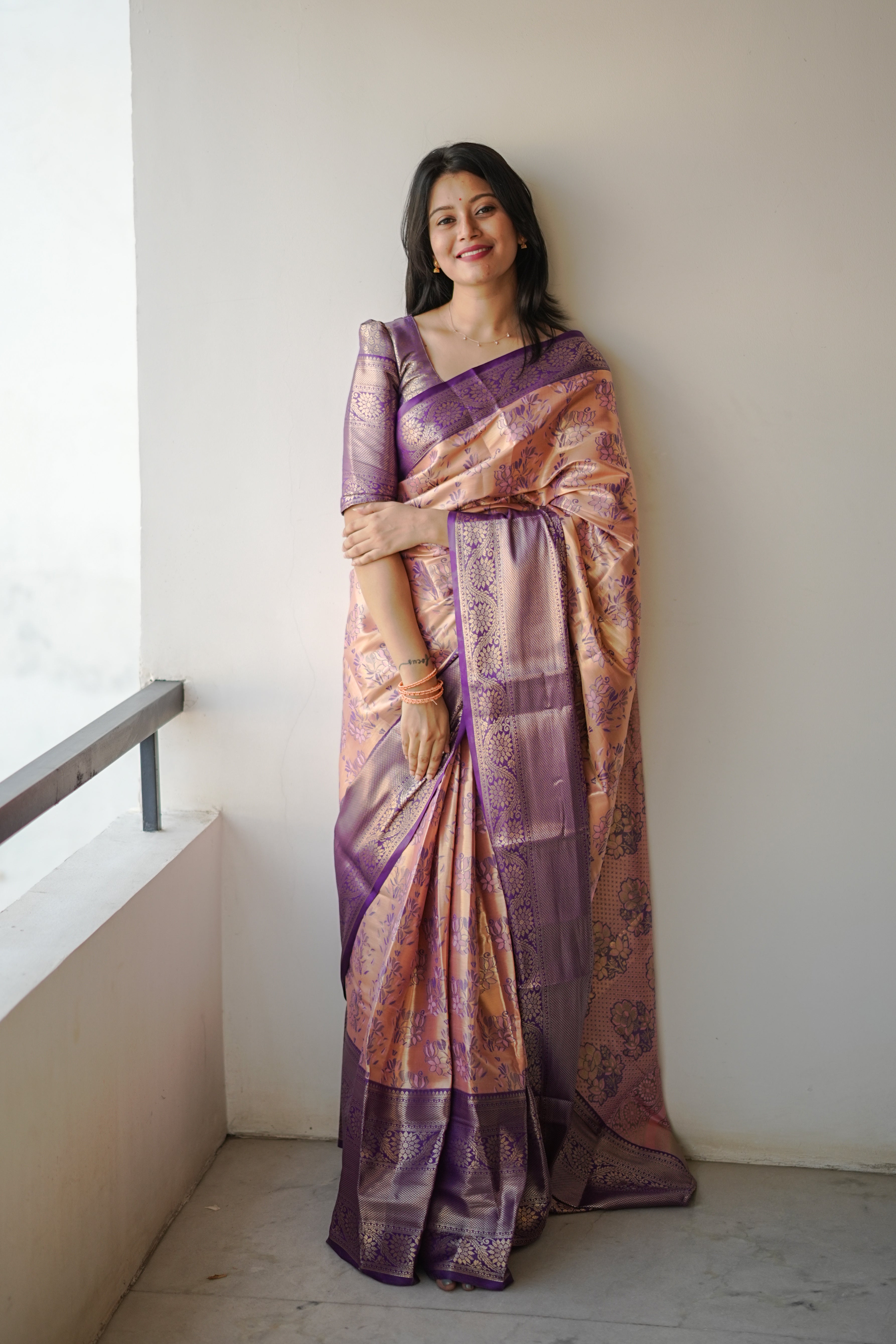 Peach Kanjivaram Semi Silk Saree
