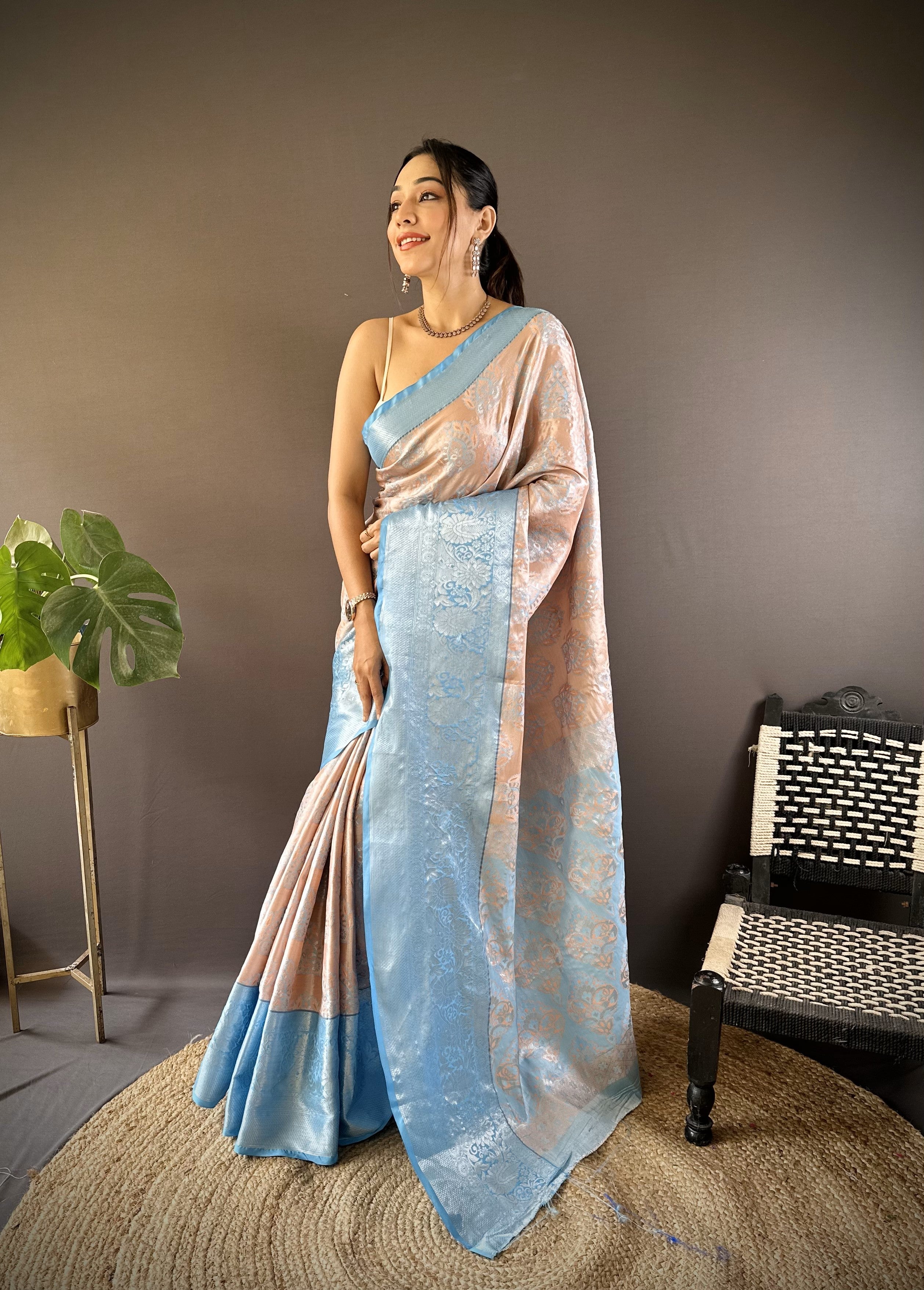 Peach Kanjivaram Tissue Silk Saree
