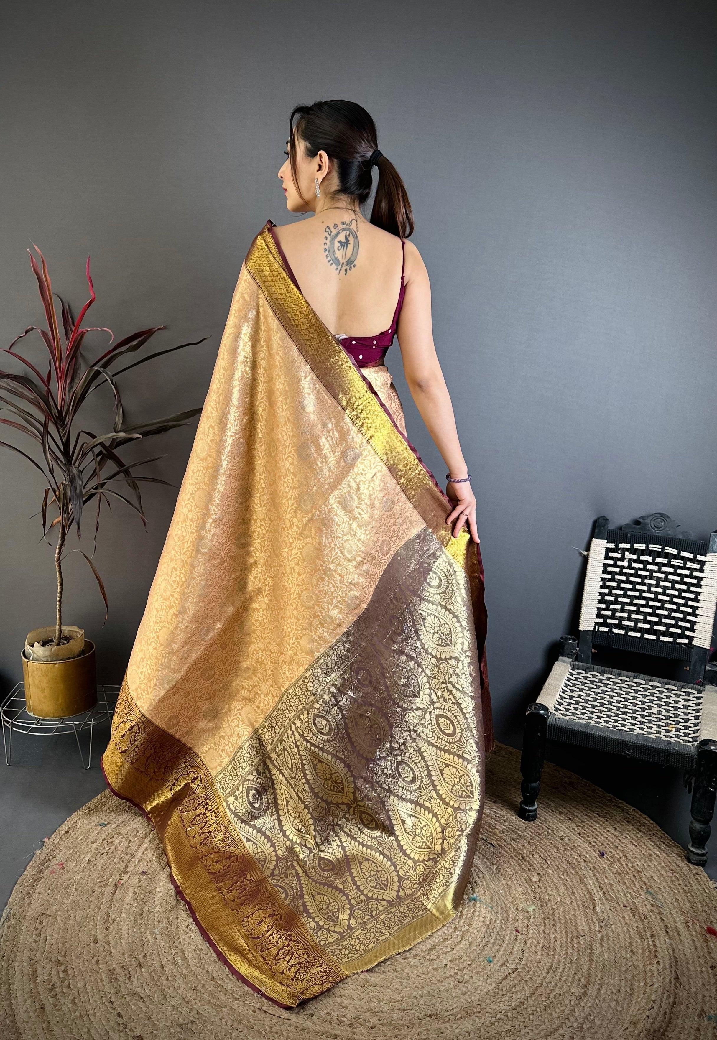 Peach Lightweight Kanchipuram Saree