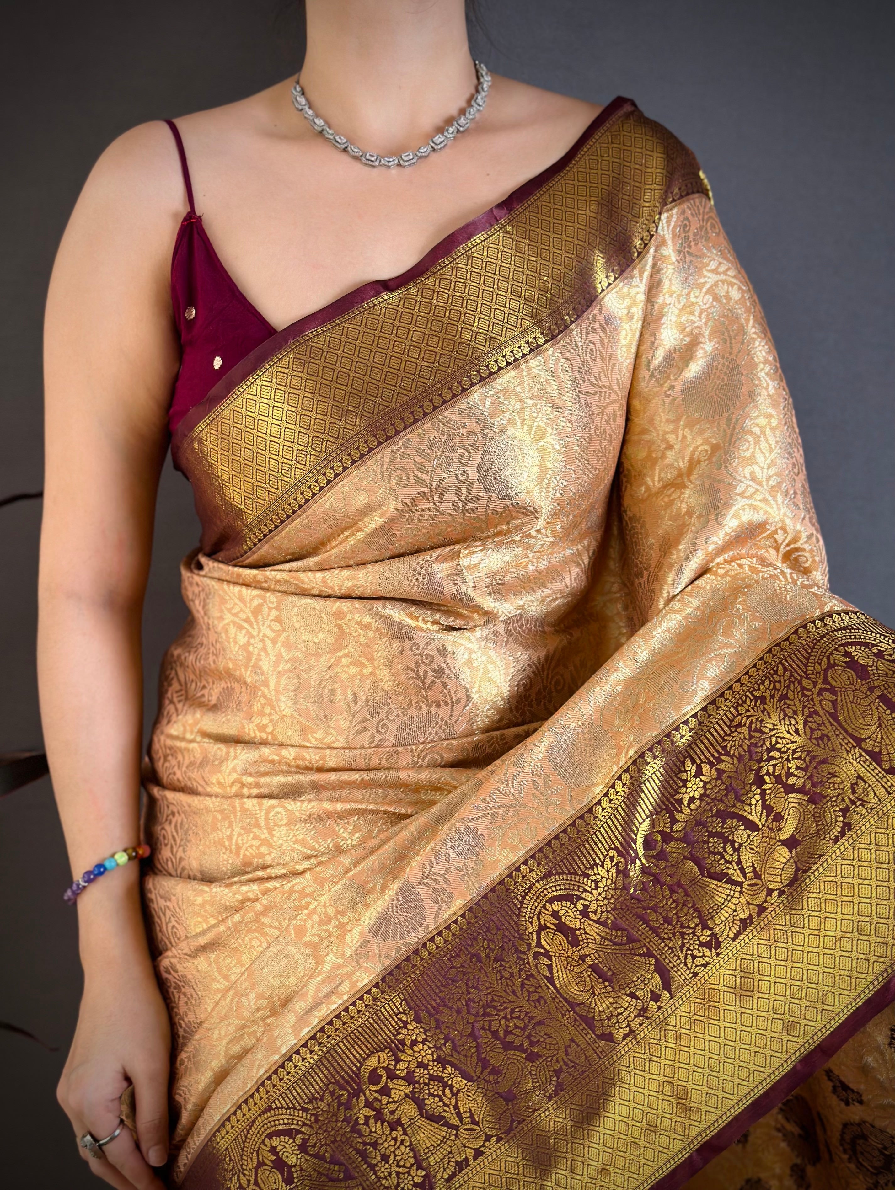 Peach Lightweight Kanchipuram Saree