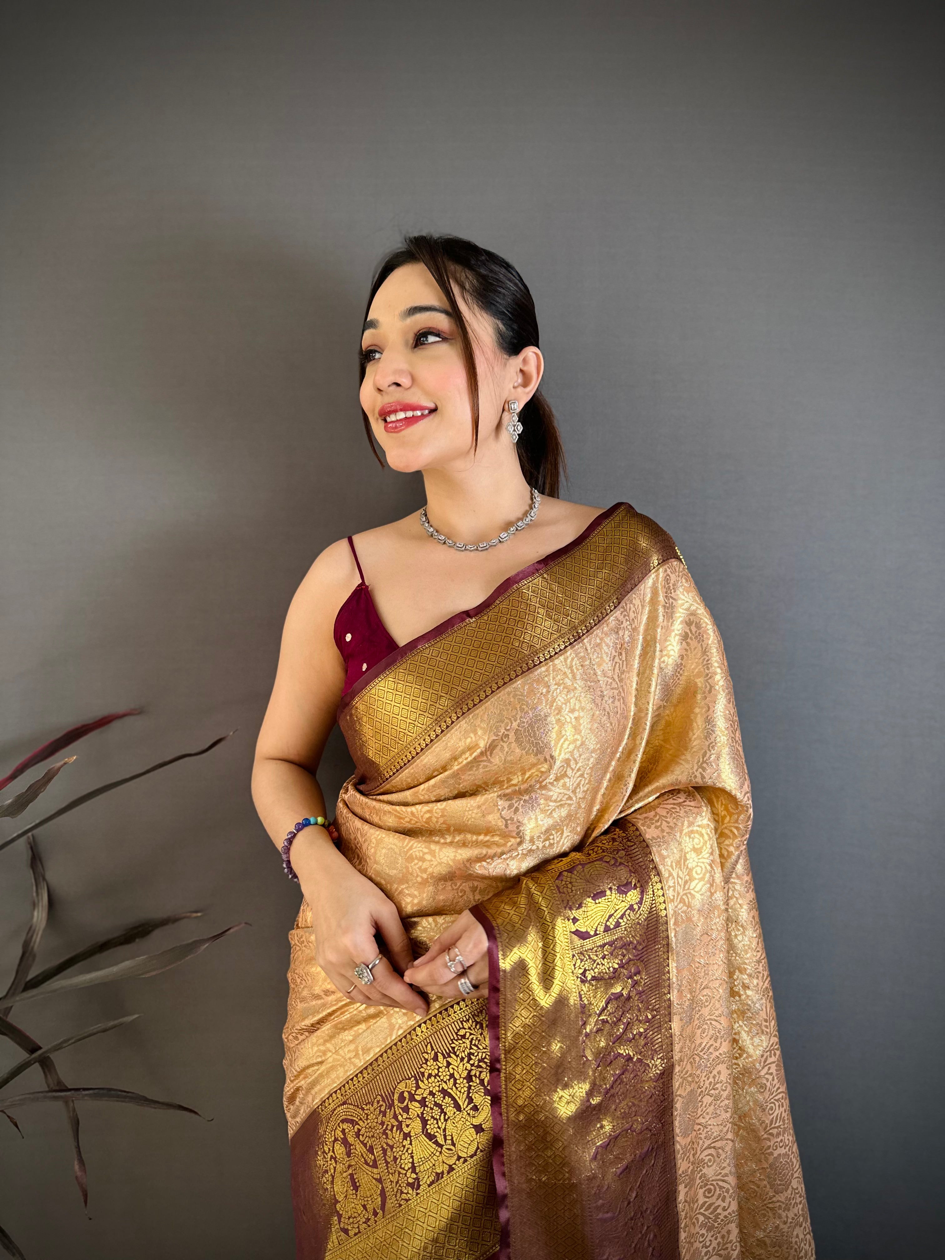 Peach Lightweight Kanchipuram Saree