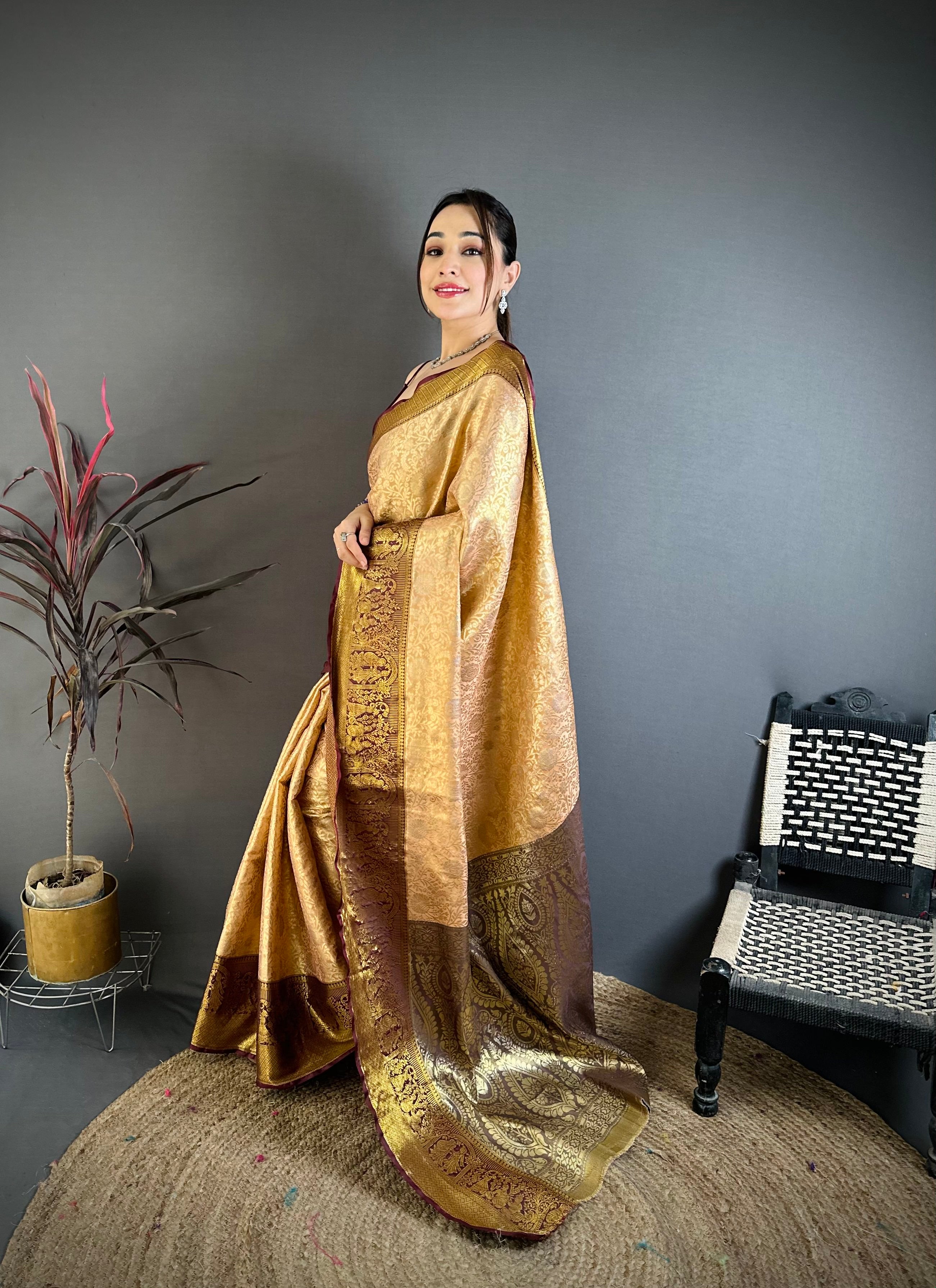 Peach Lightweight Kanchipuram Saree