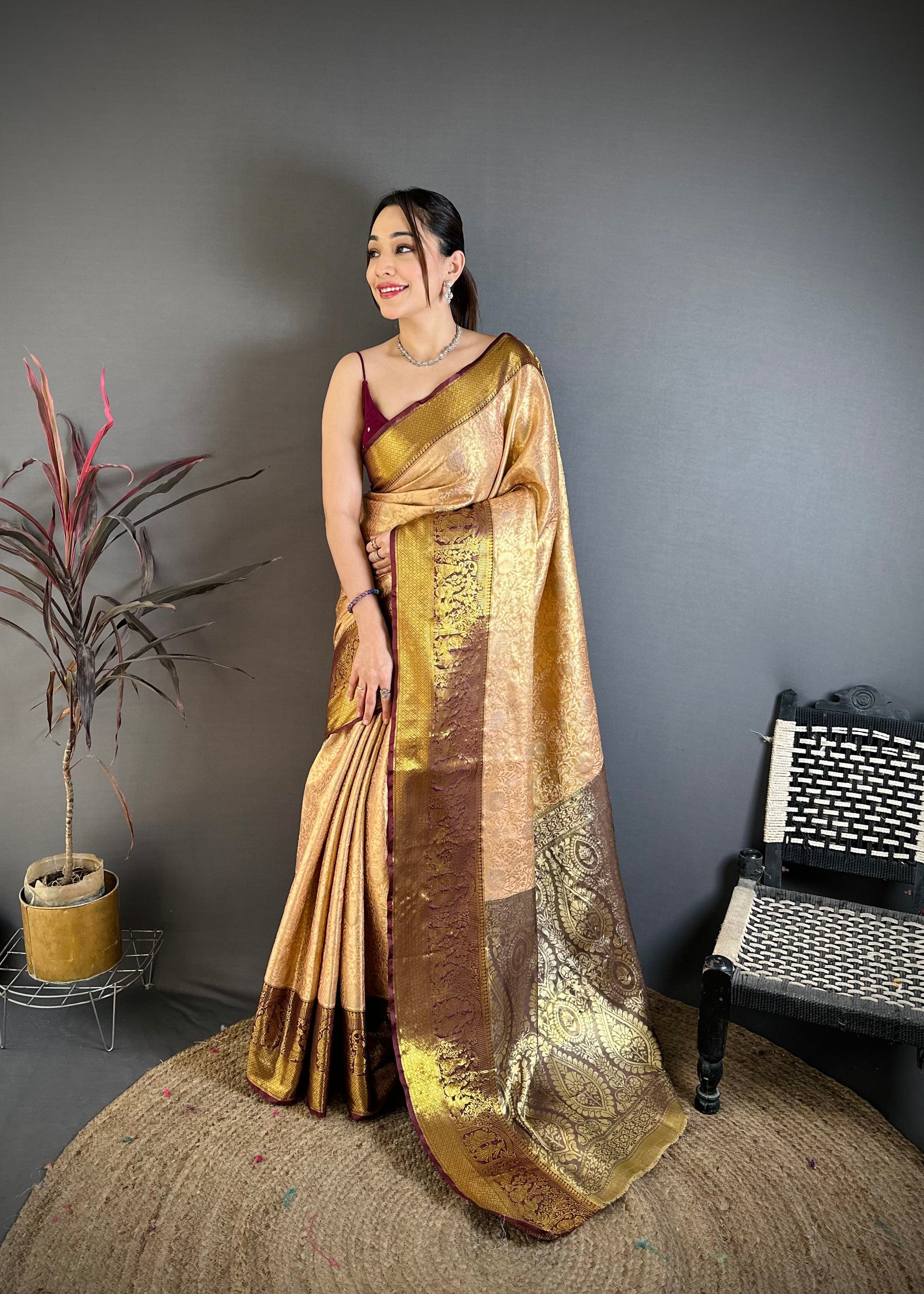 Peach Lightweight Kanchipuram Saree