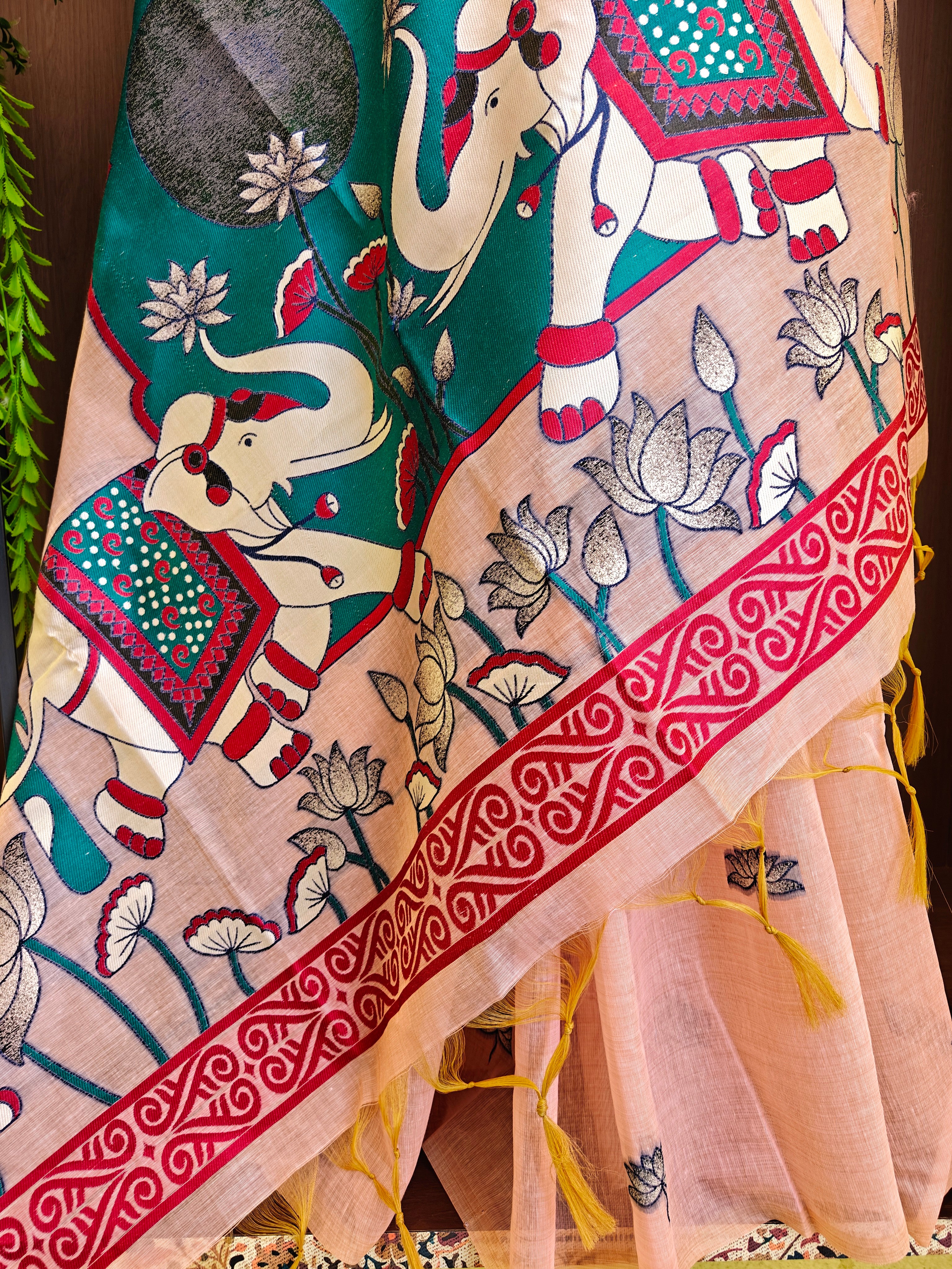 Peach Rajwadi Woven Muga Cotton Saree