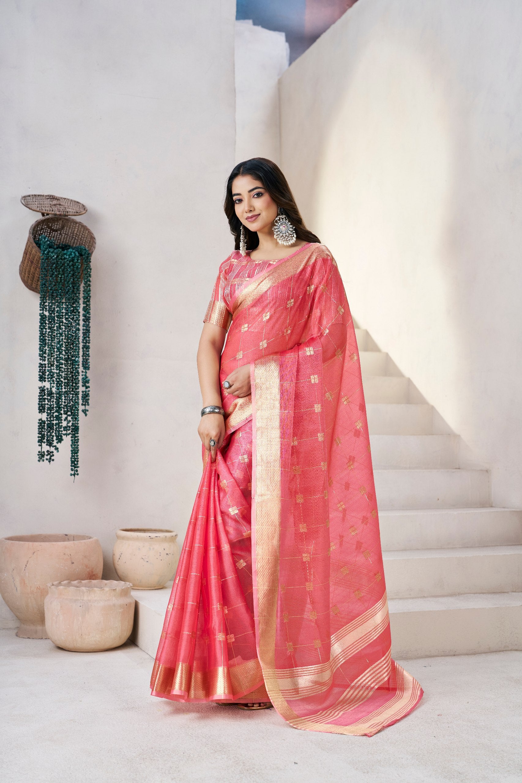 Peach Soft Linen Cotton Silk Saree
