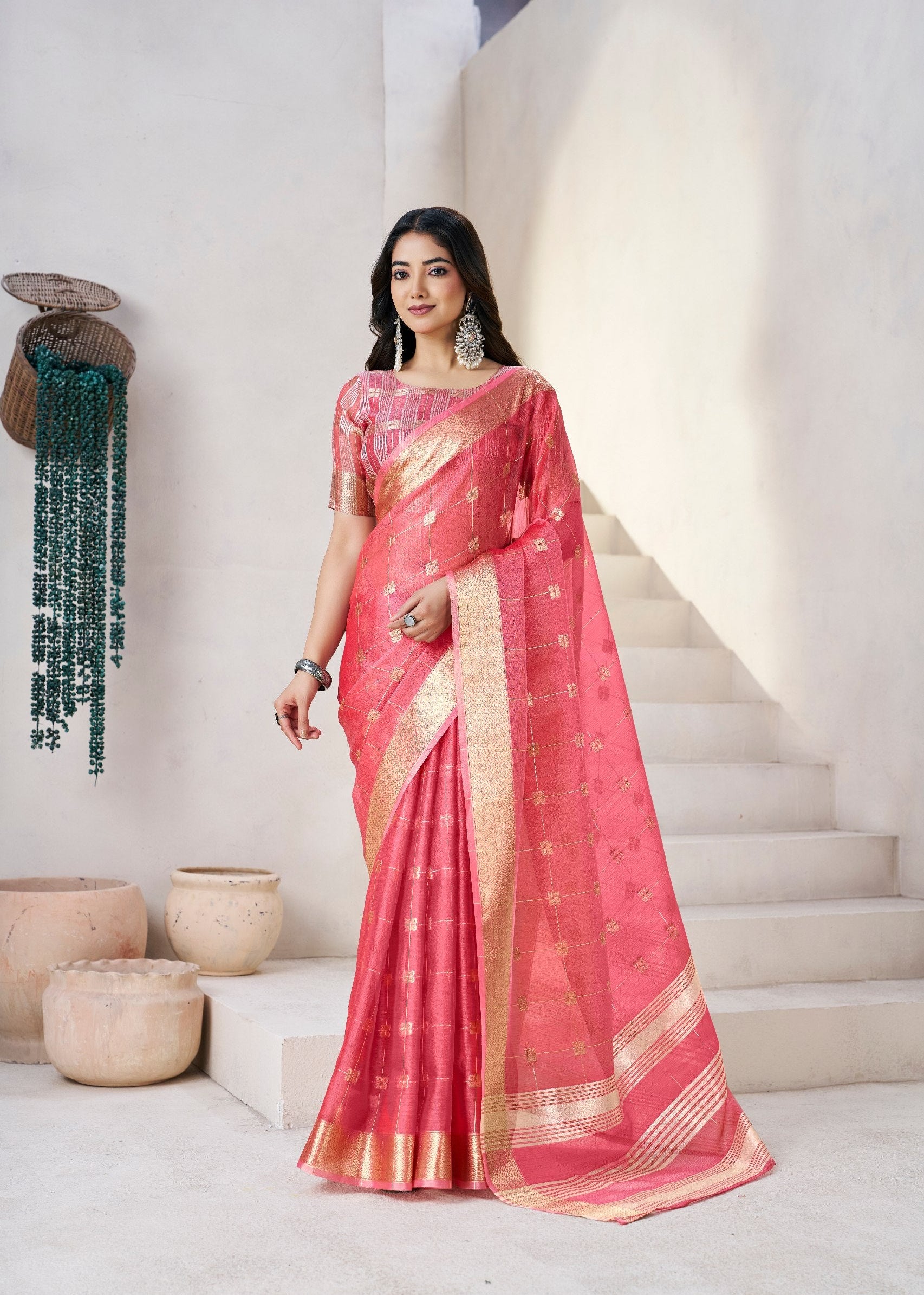 Peach Soft Linen Cotton Silk Saree
