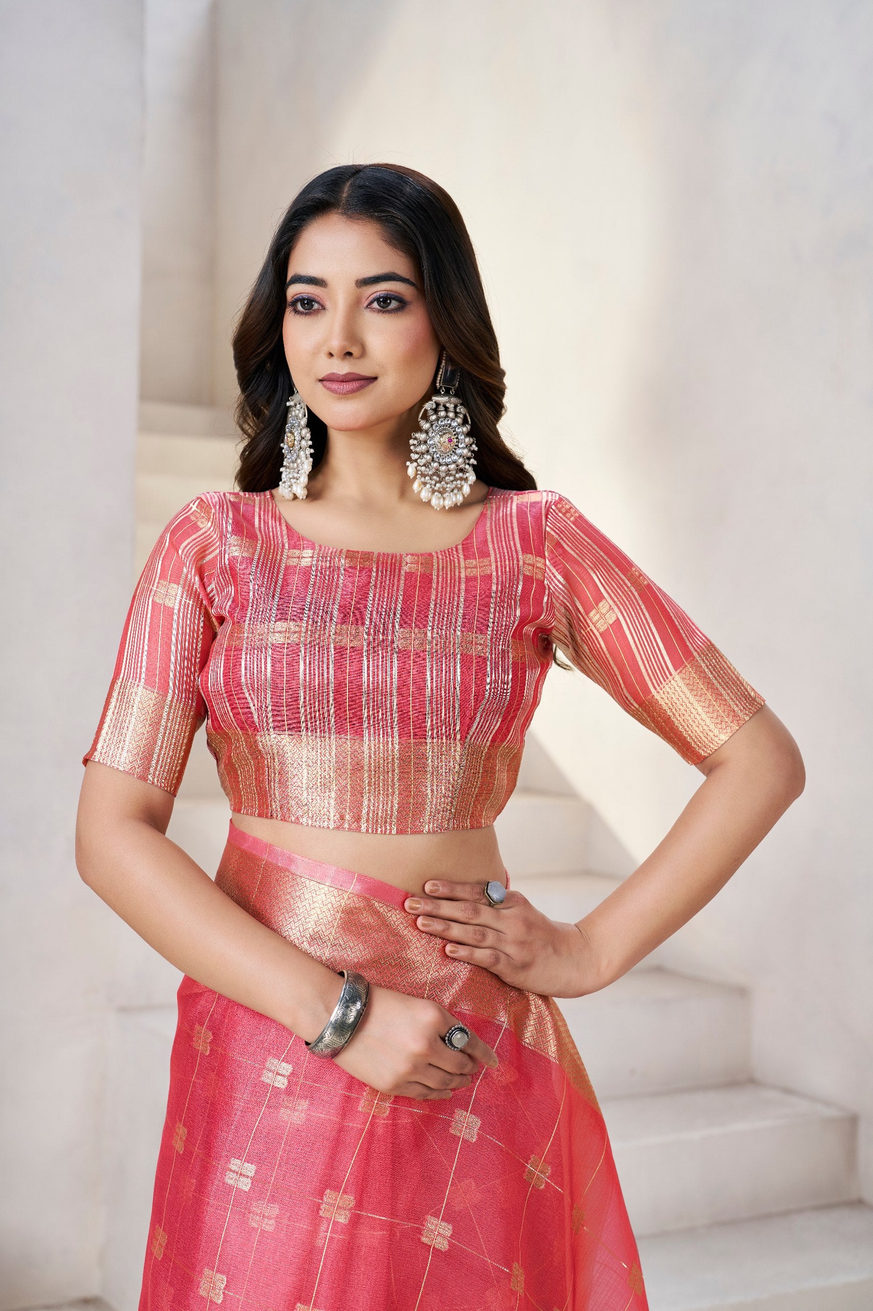 Peach Soft Linen Cotton Silk Saree