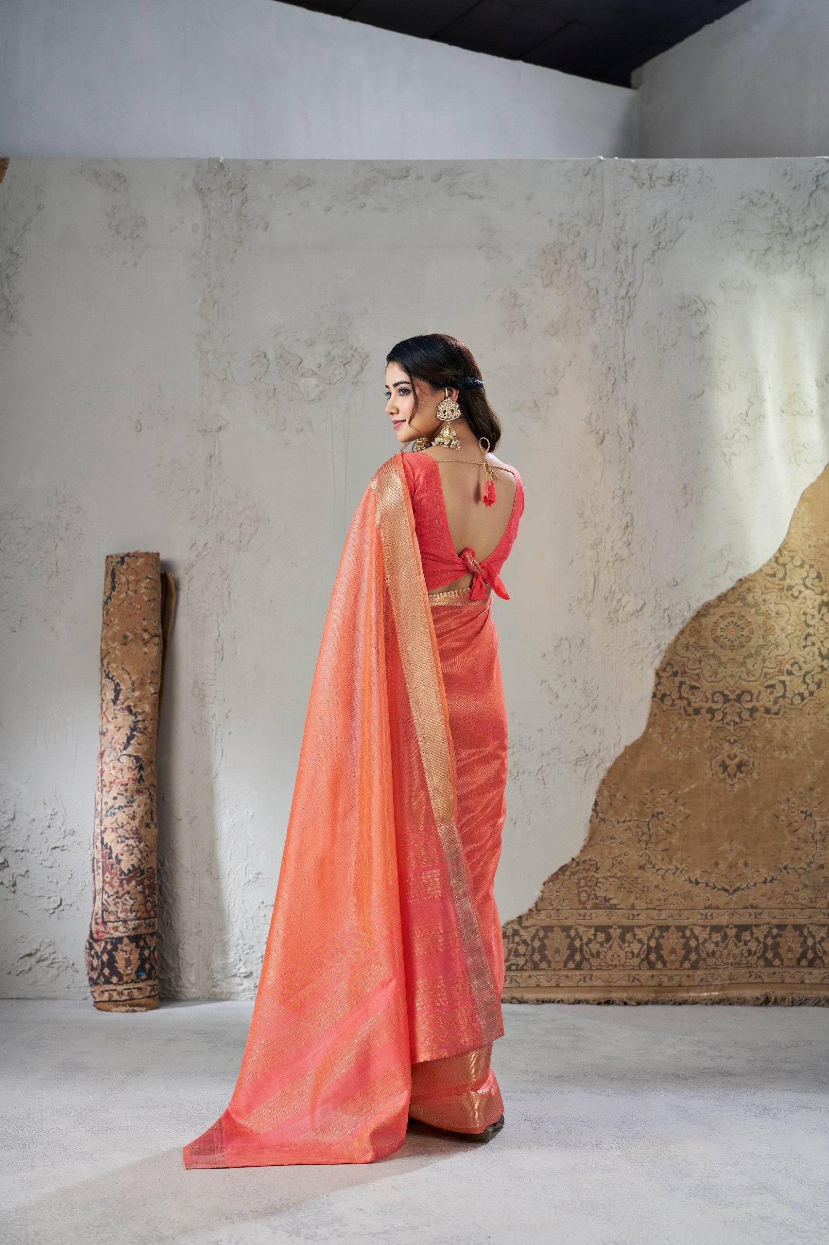 Peach Soft Linen Cotton Silk Saree